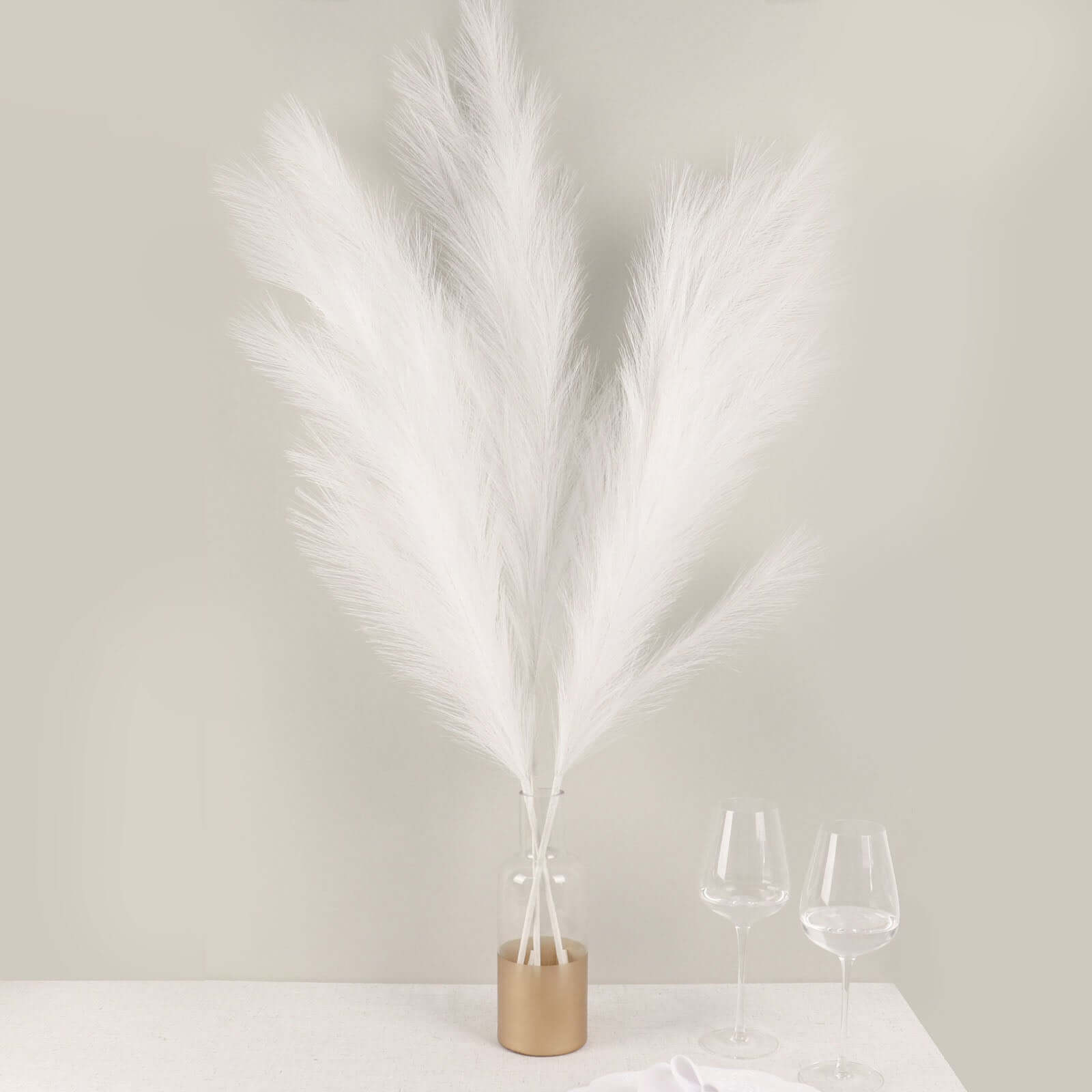 3 Stems Artificial Pampas Grass Decor White - Soft Realistic Faux Ornamental Grass Branches for Rustic Boho Chic Backdrops Floral Styling & Vase Displays 44