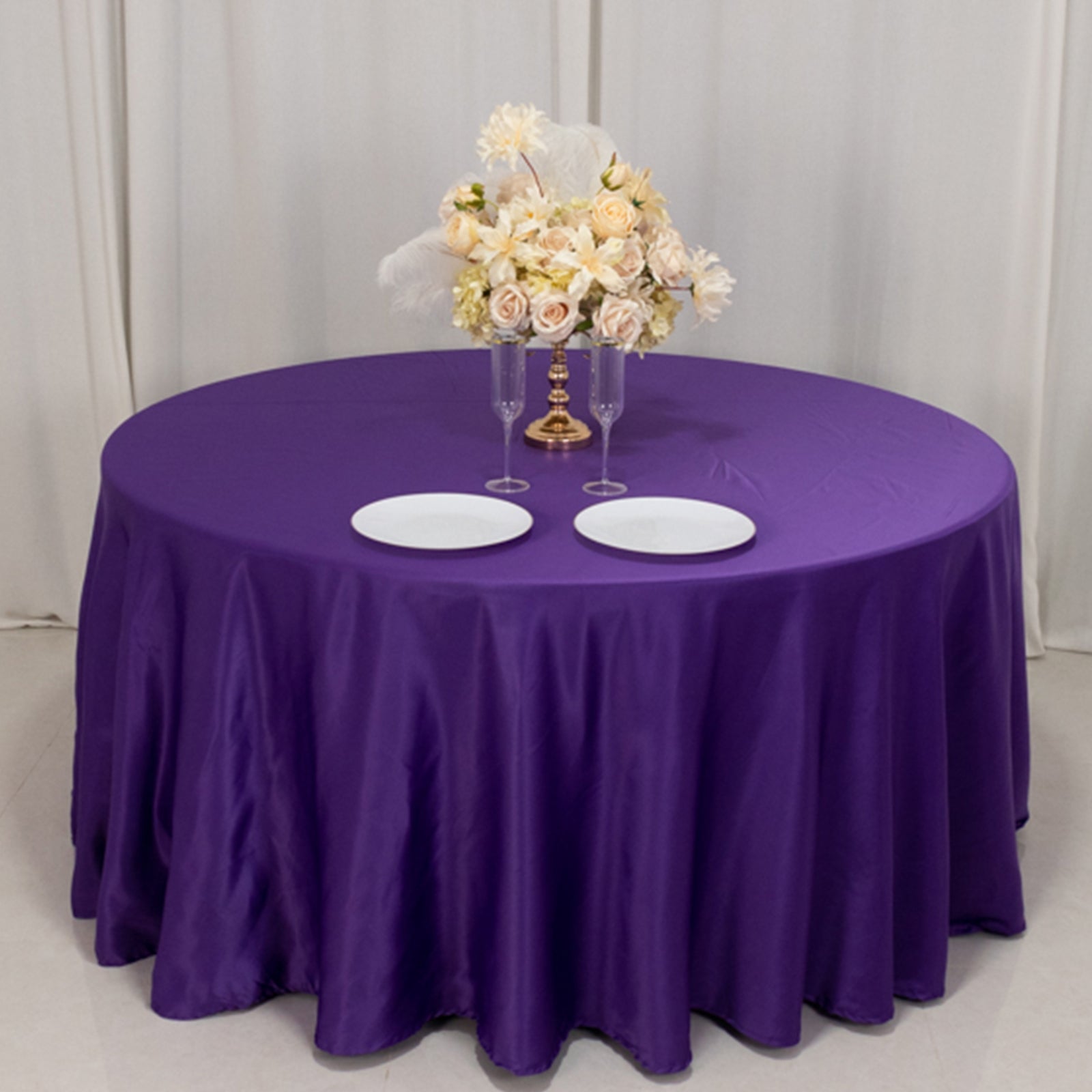 Lamour Satin 120 Round Tablecloth Purple - Seamless Table Cover with Soft Tempered Sheen