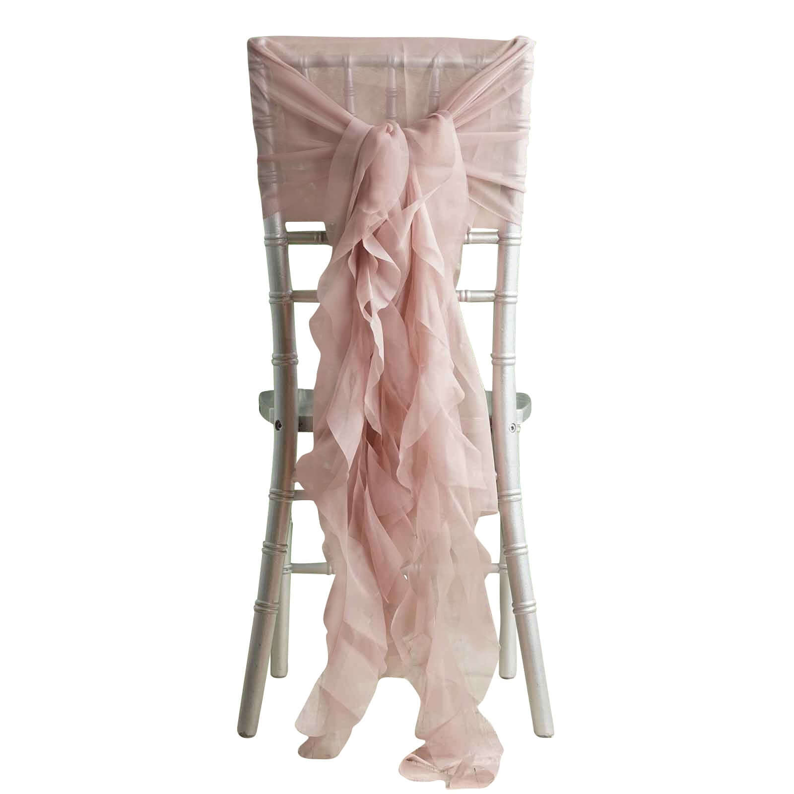 1 Set Chiffon Hoods Chair Sashes with Willow Ruffles Design Dusty Rose - Stylish Chair Bow Decor