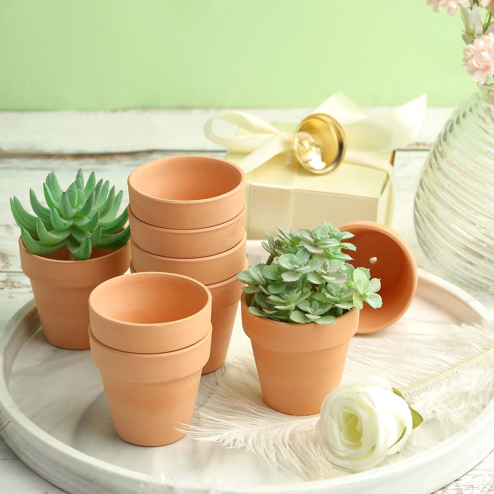 24-Pack Favor Buckets Mini Terracotta Pots Rust Design - Ceramic Clay Planters for Succulents and Cactus 2.5