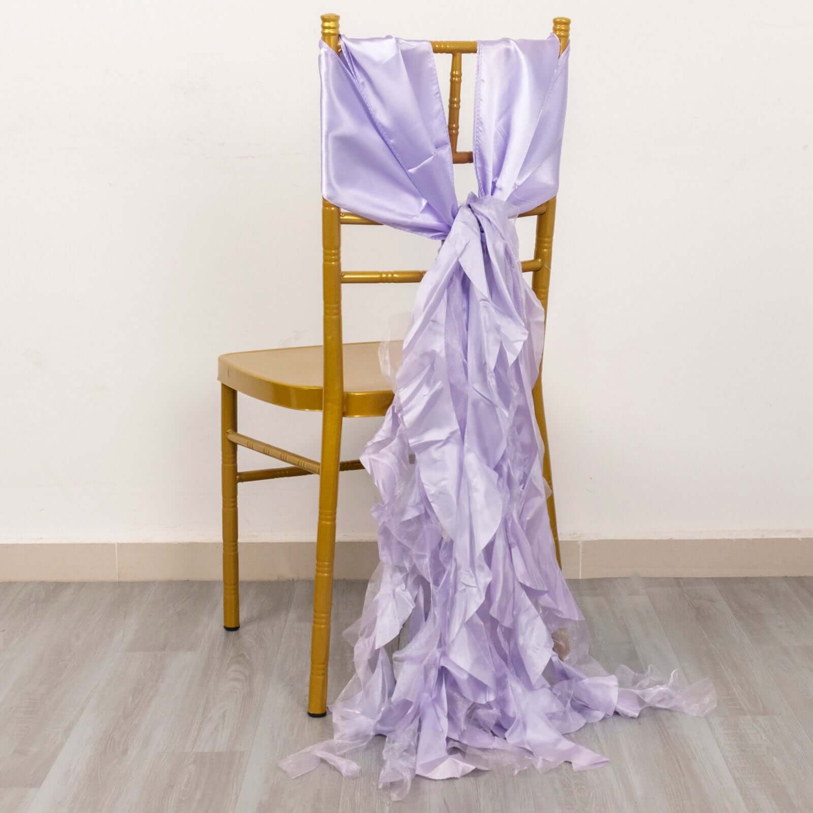 5 Pack Chiffon Satin Chair Sashes Lavender Lilac - Easy to Install Ruffled Curly Willow