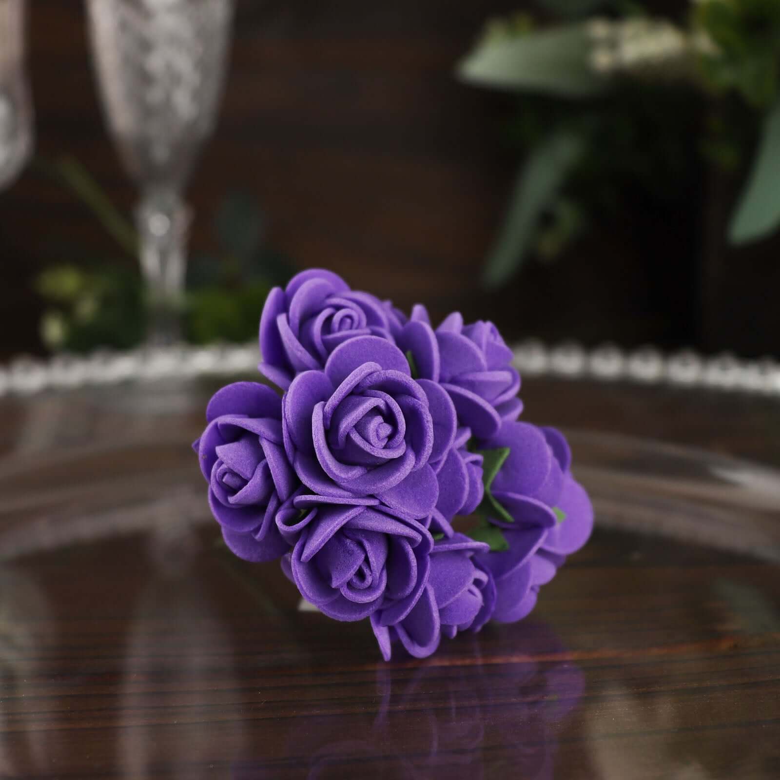 48 Roses 1 Purple Real Touch Artificial DIY Foam Rose Flowers With Stem, Craft Rose Buds