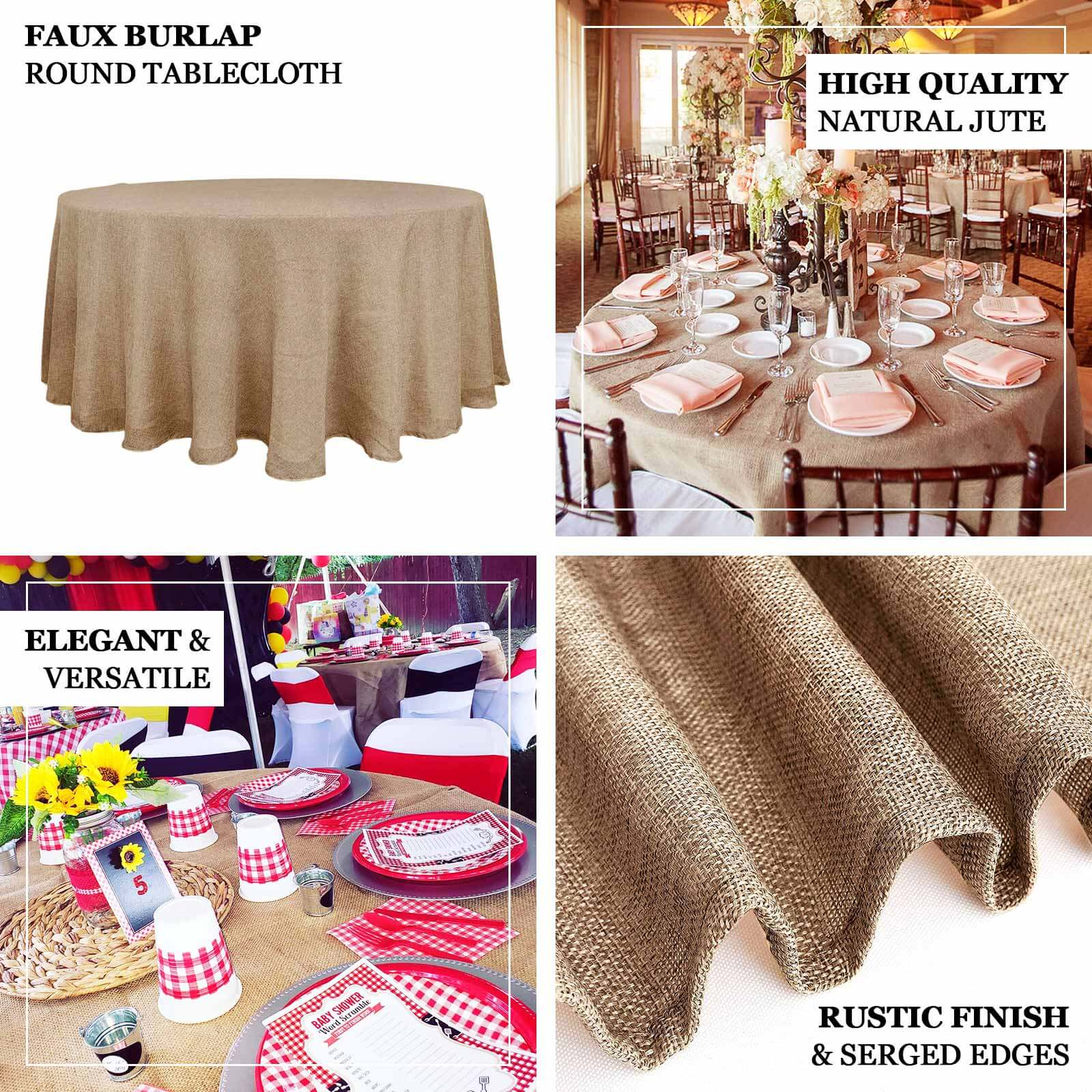 Faux Burlap Jute 90 Round Tablecloth Natural - Rustic Event Table Linen