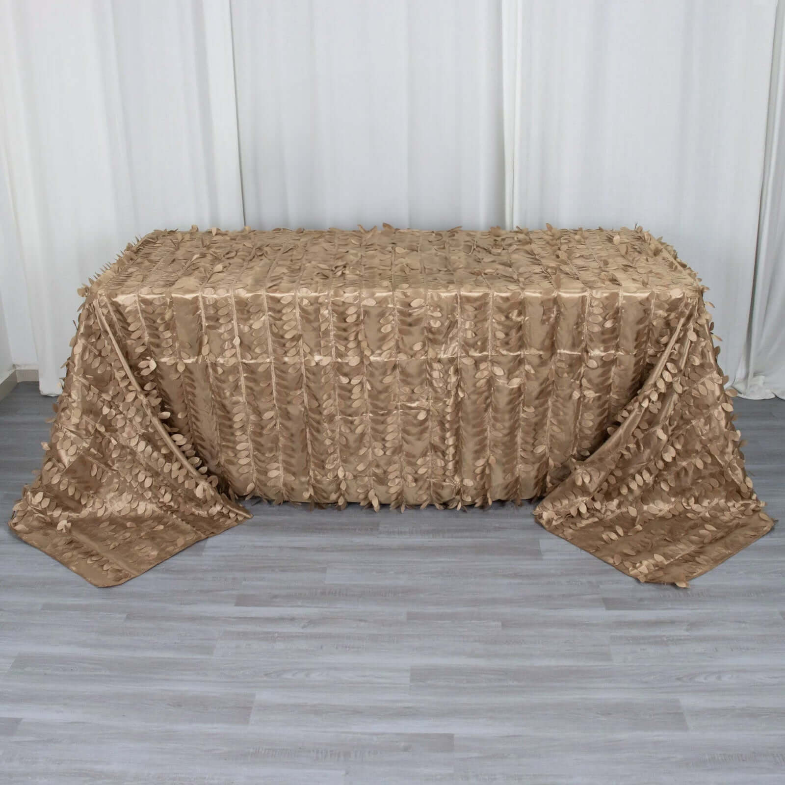 Taffeta 90x132 Rectangle Tablecloth Taupe | 3D Leaf Petal Design Seamless Table Cover