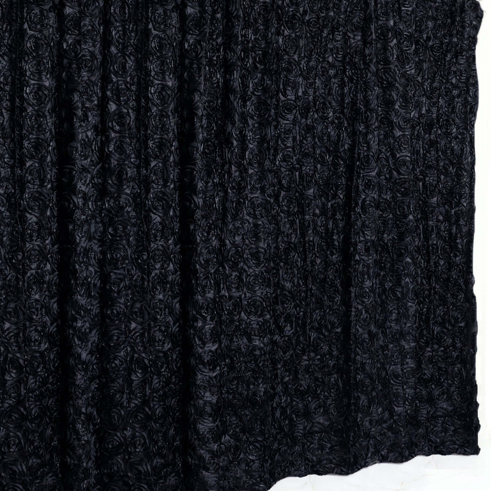 8ftx8ft Black Satin Rosette Event Curtain Drapes, Backdrop Event Panel