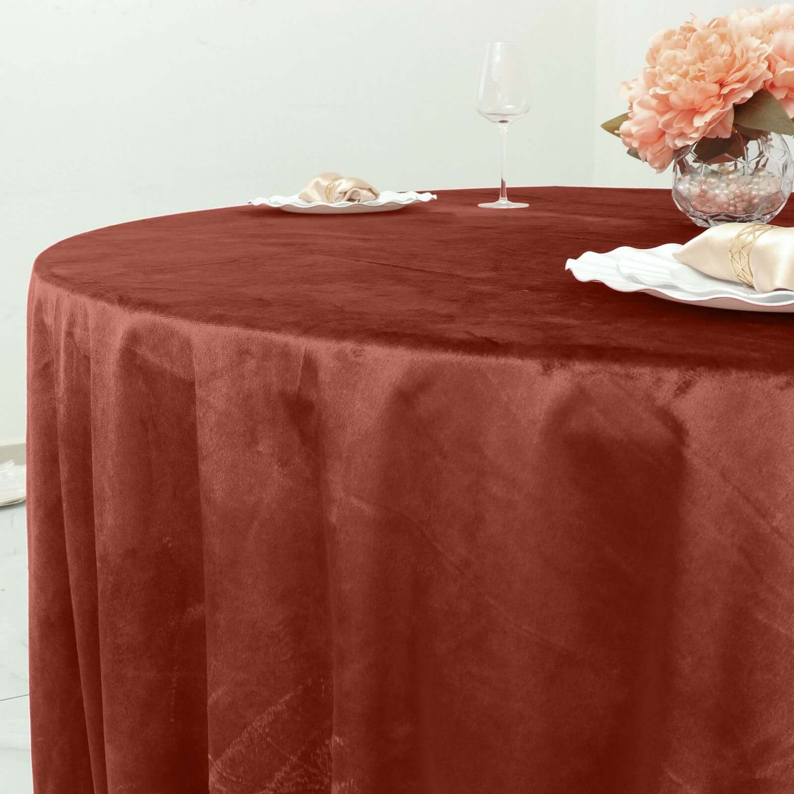 Premium Velvet 120 Round Tablecloth Terracotta (Rust) - Reusable Soft & Seamless Table Cover