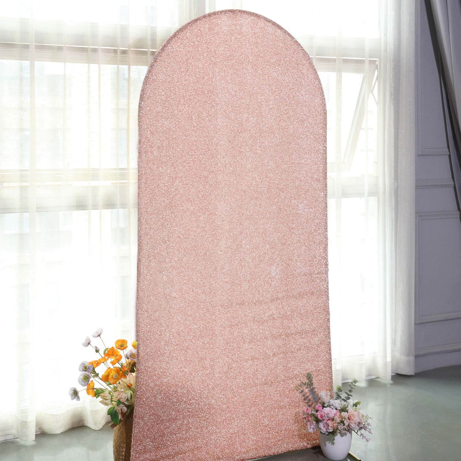 7ft Rose Gold Shimmer Tinsel Spandex Chiara Backdrop Stand Cover For Fitted Round Top Wedding Arch