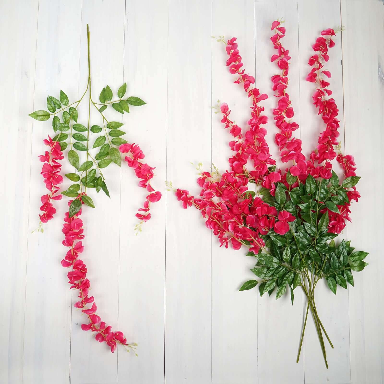 5 Pack 44 Silk Hanging Wisteria Flower Garland Vines in Fuchsia, 3 Strands in 1 Bush