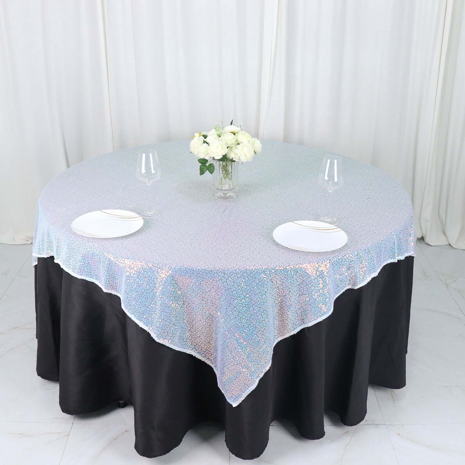 Sequin 60x60 Table Overlay Square Tablecloth Irisdescent Blue - Luxe Wedding Table Topper