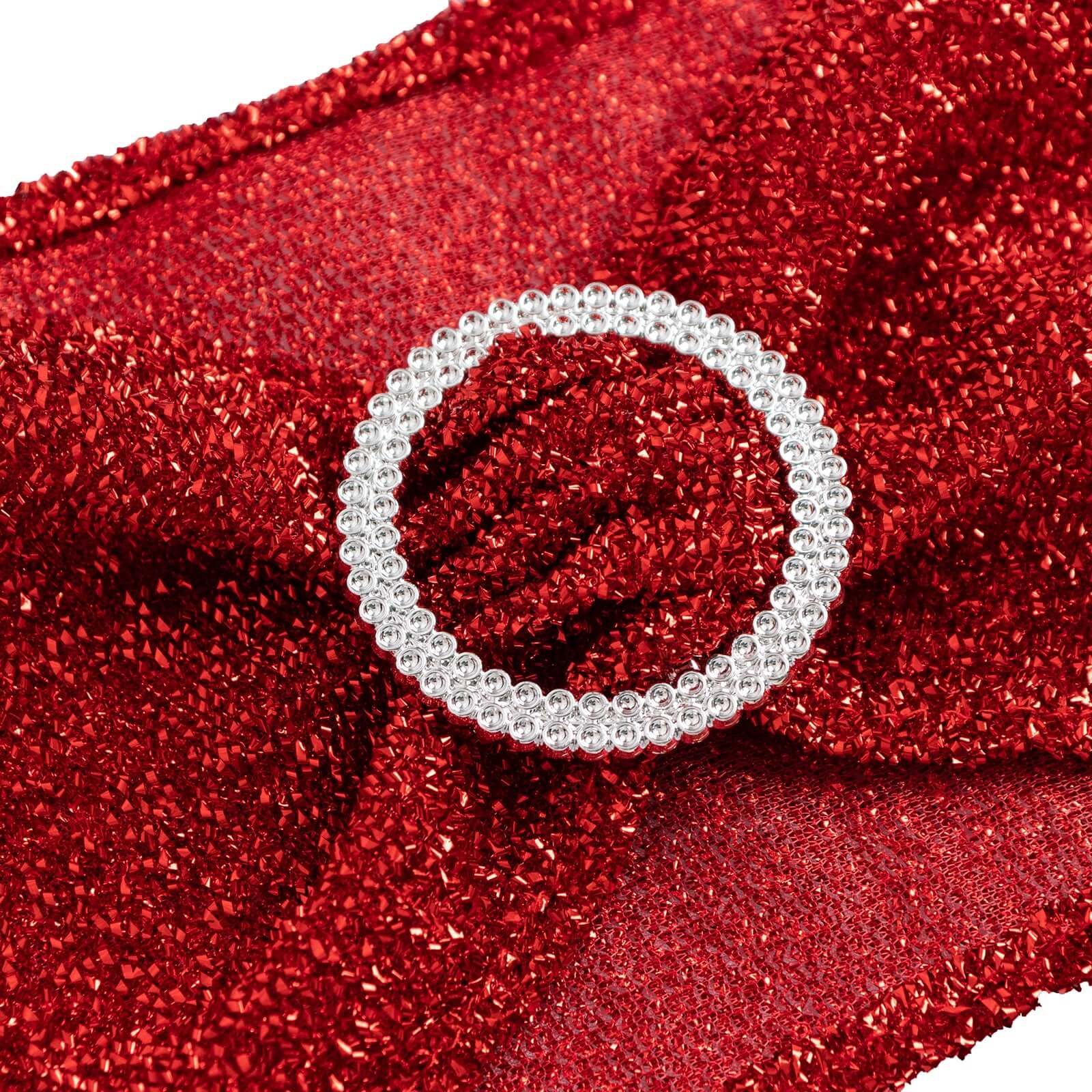 5 Pack Chair Sashes Shimmer Tinsel Spandex 5x12 with Silver Rhinestone Buckles Red - Stylish Chair Bands