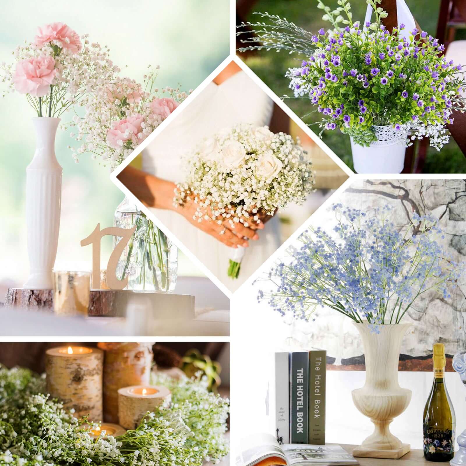 4 Stems 27 White Artificial Silk Babys Breath Gypsophila Flowers