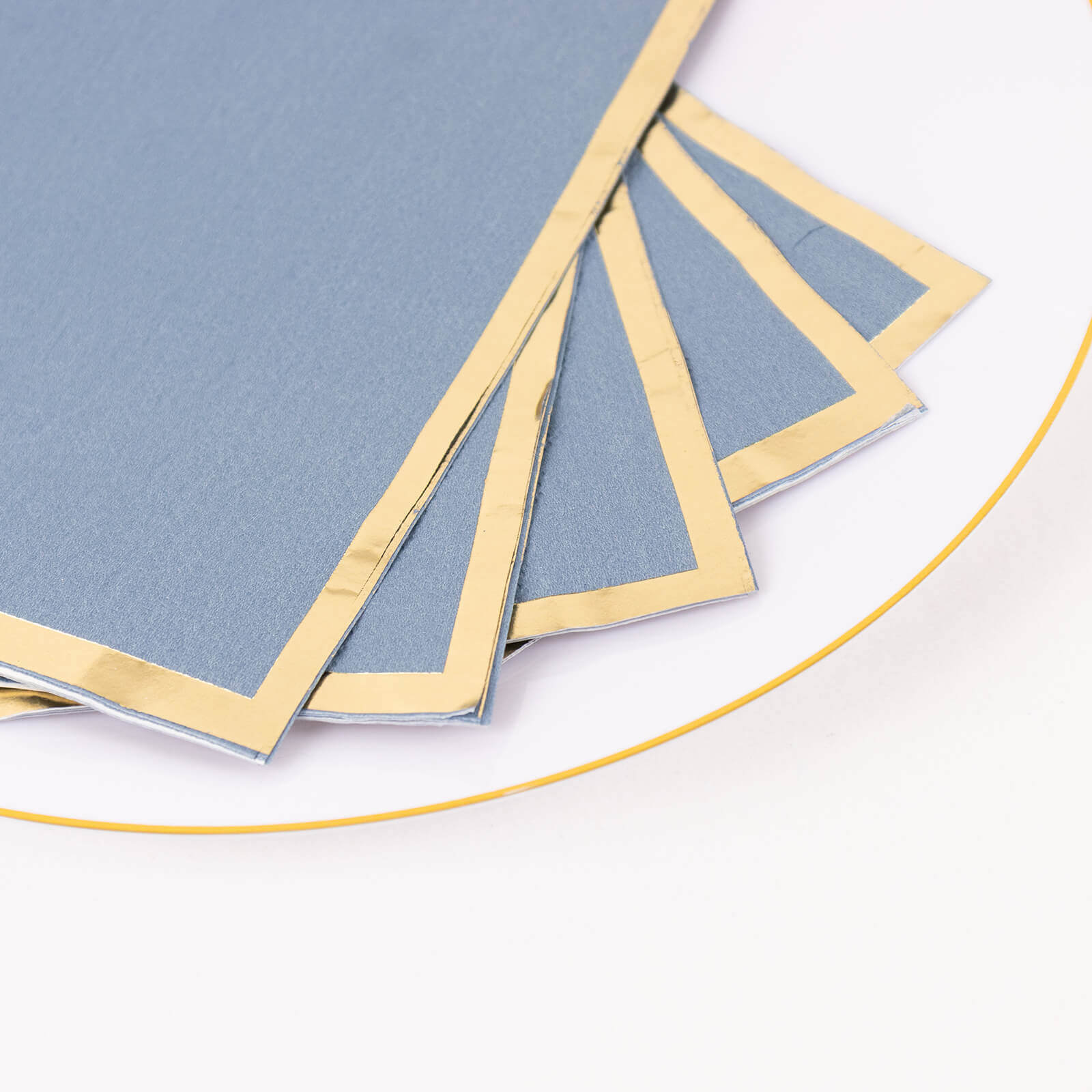 50-Pack Paper Dinner Napkins Dusty Blue with Gold Foil Edge 2 Ply - Stylish Disposable Napkins