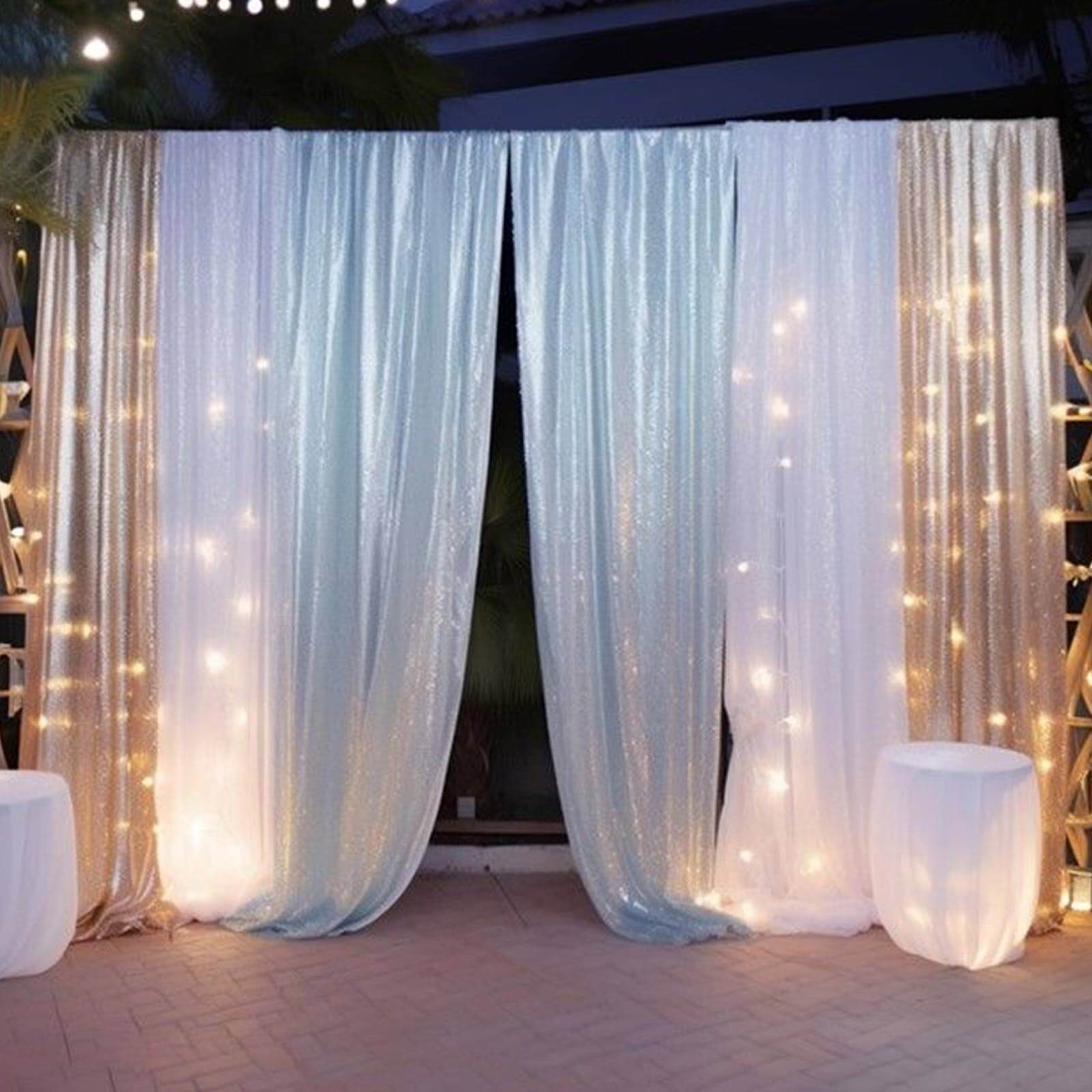 2 Pack Champagne Sequin Event Curtain Drapes with Rod Pockets, Seamless Backdrop Event Panels - 8ftx2ft