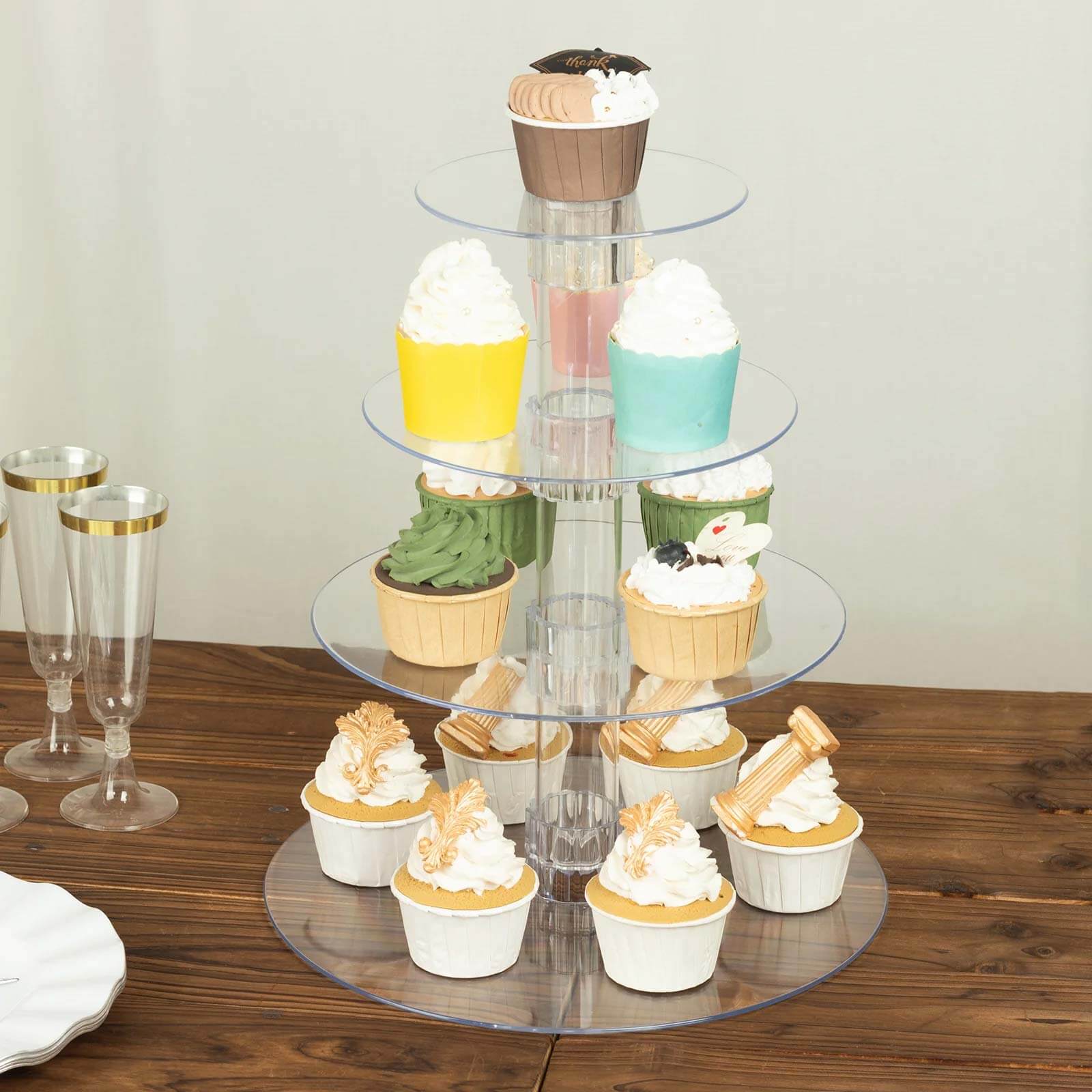 4-Tier Acrylic Round Cupcake Stand Clear - Heavy Duty Easy To Assemble Dessert Tower Holder Pastry Display with Film Sheets for Modern Minimalist Buffet Party Tables 14