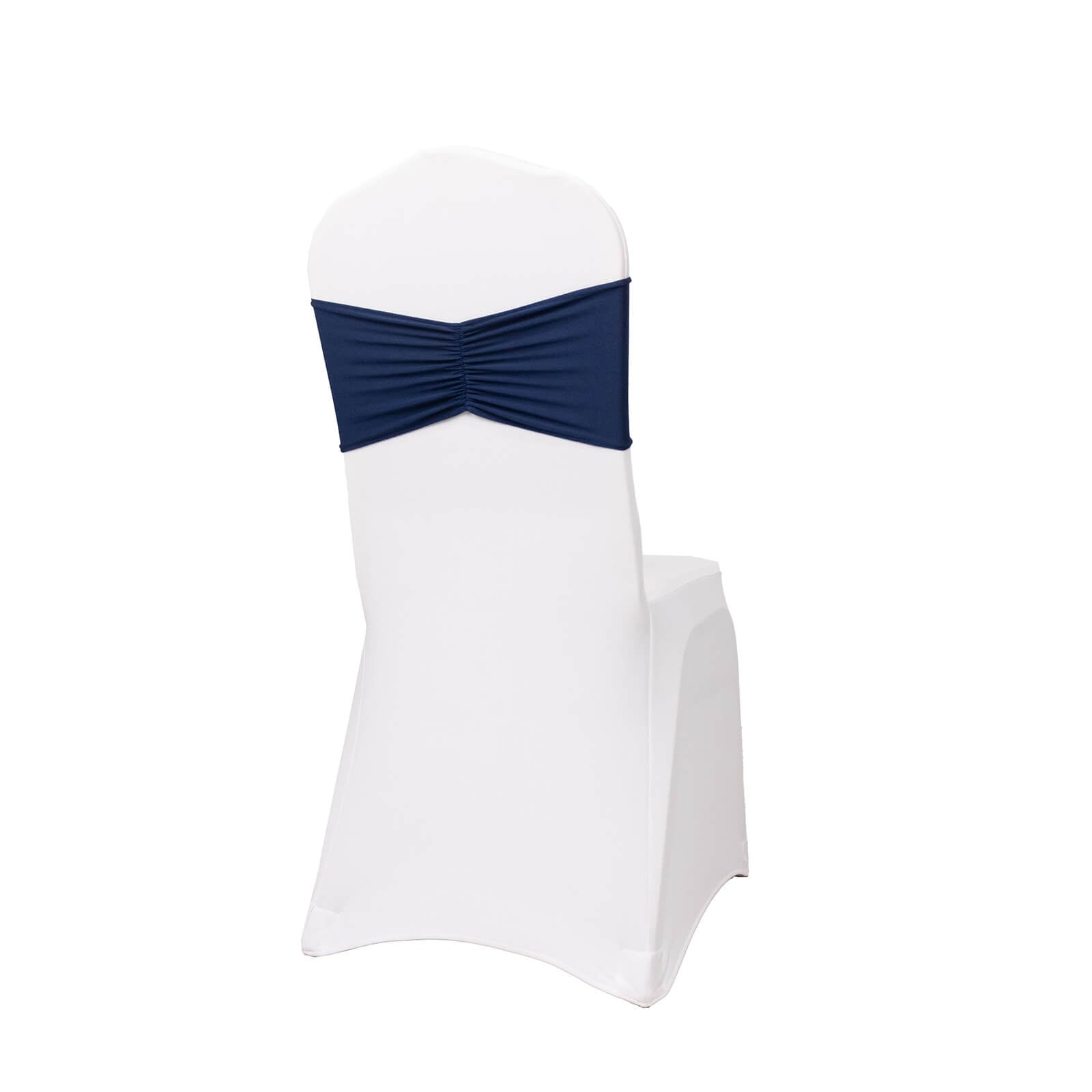 5 Pack Spandex Chair Sashes Navy Blue Ruffled Style - Wide Easy to Use Stretch Chair Bands 8x13