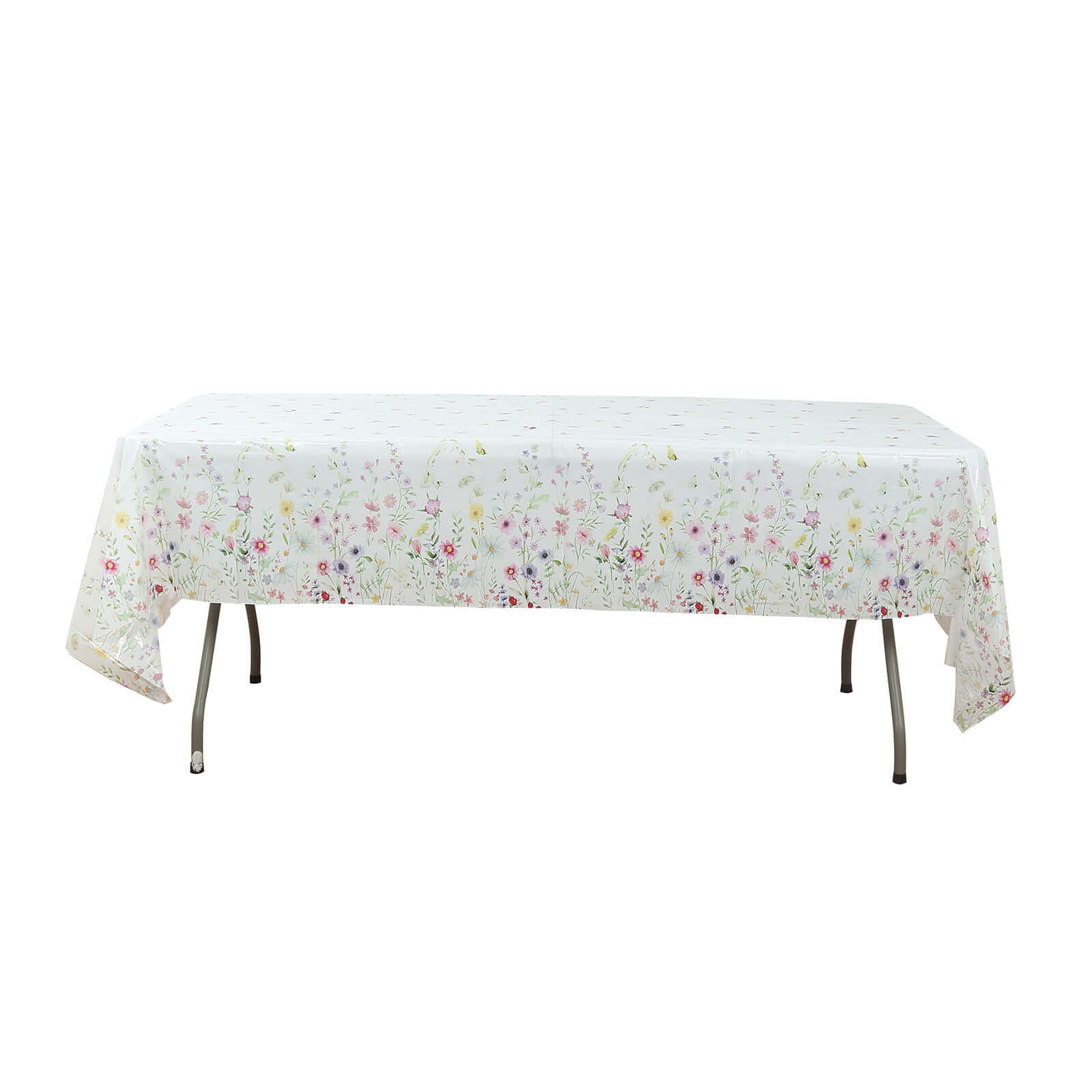 5-Pack Plastic Tablecloths White/Green Spring Floral Rectangle with Wild Flowers Butterfly Print - Durable PVC Disposable Table Covers 54x108