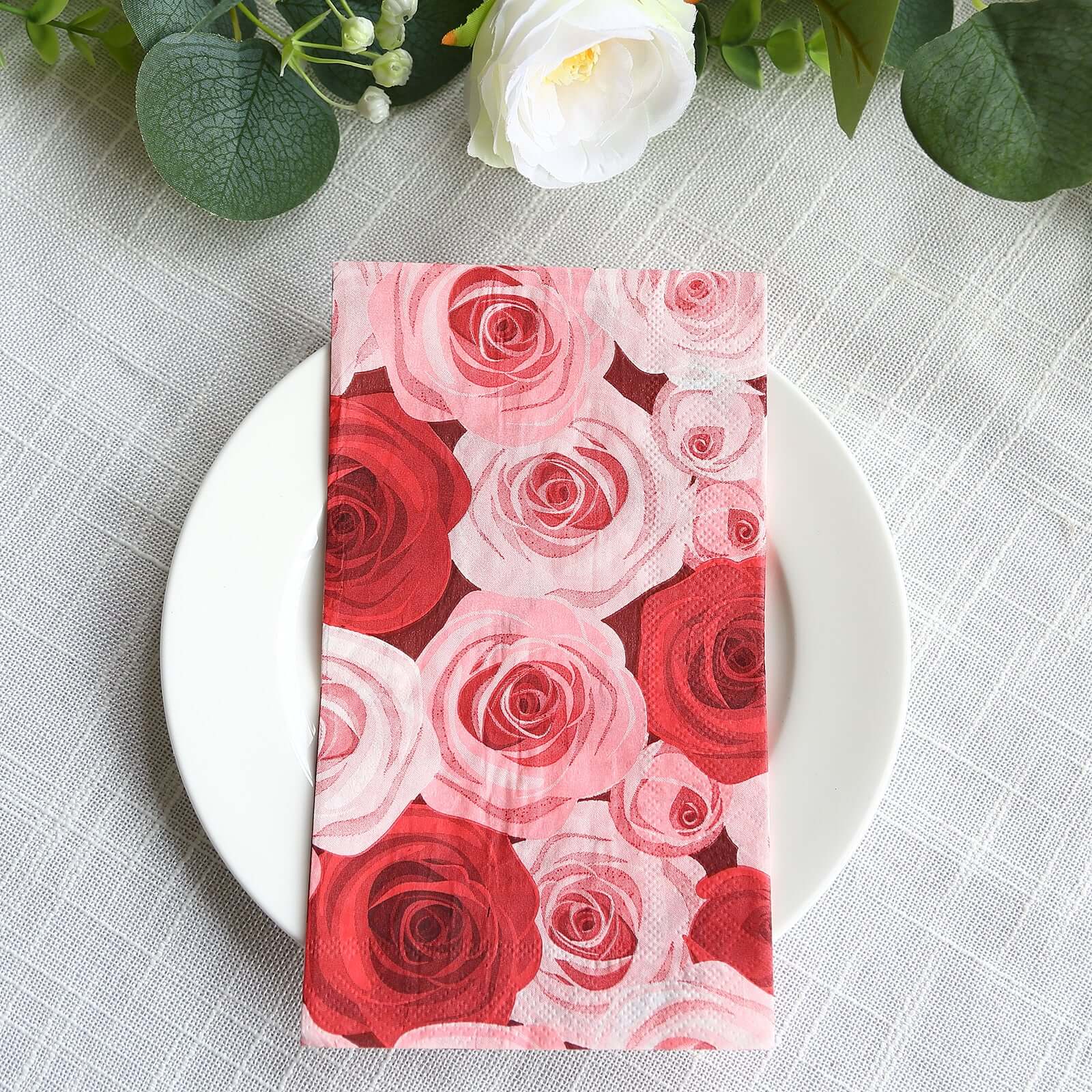 20-Pack Paper Dinner Napkins with Rose Floral Print Red/Pink 2 Ply - Stylish Boho Napkins for Events