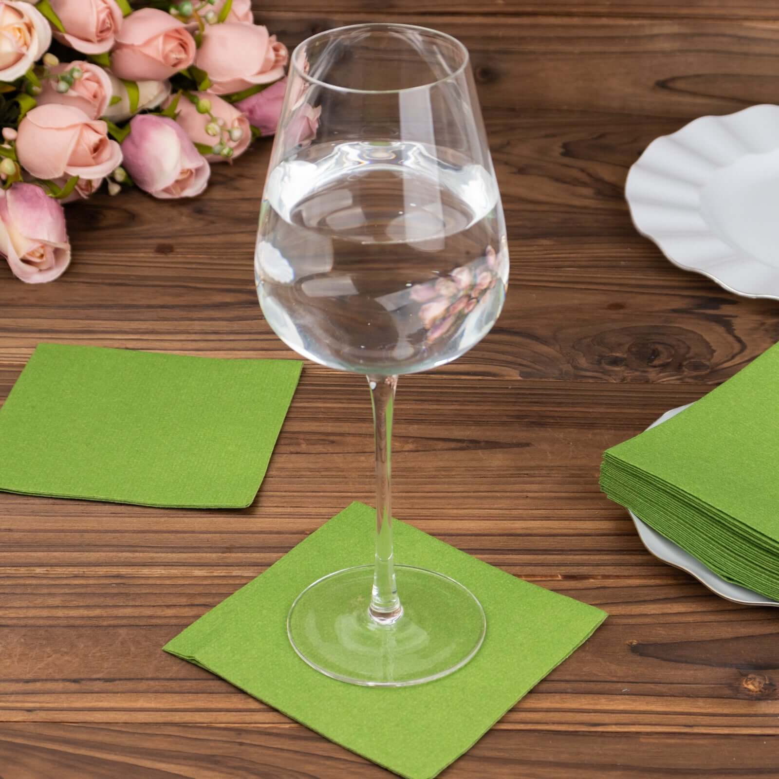 20-Pack Paper Linen-Like Cocktail Napkins Olive Green - Disposable 5x5 Airlaid Soft Napkins