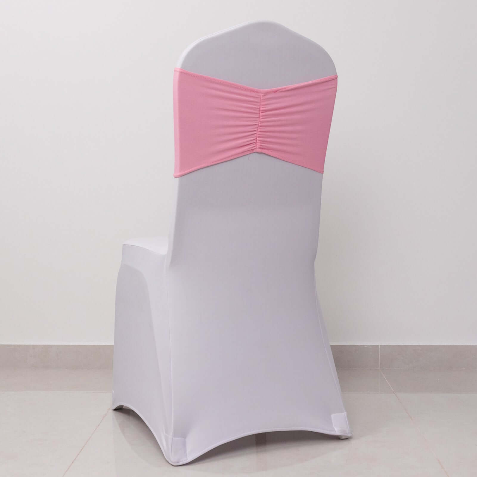 5 Pack Spandex Chair Sashes Pink Ruffled Style - Wide Easy to Use Stretch Chair Bands 8x13