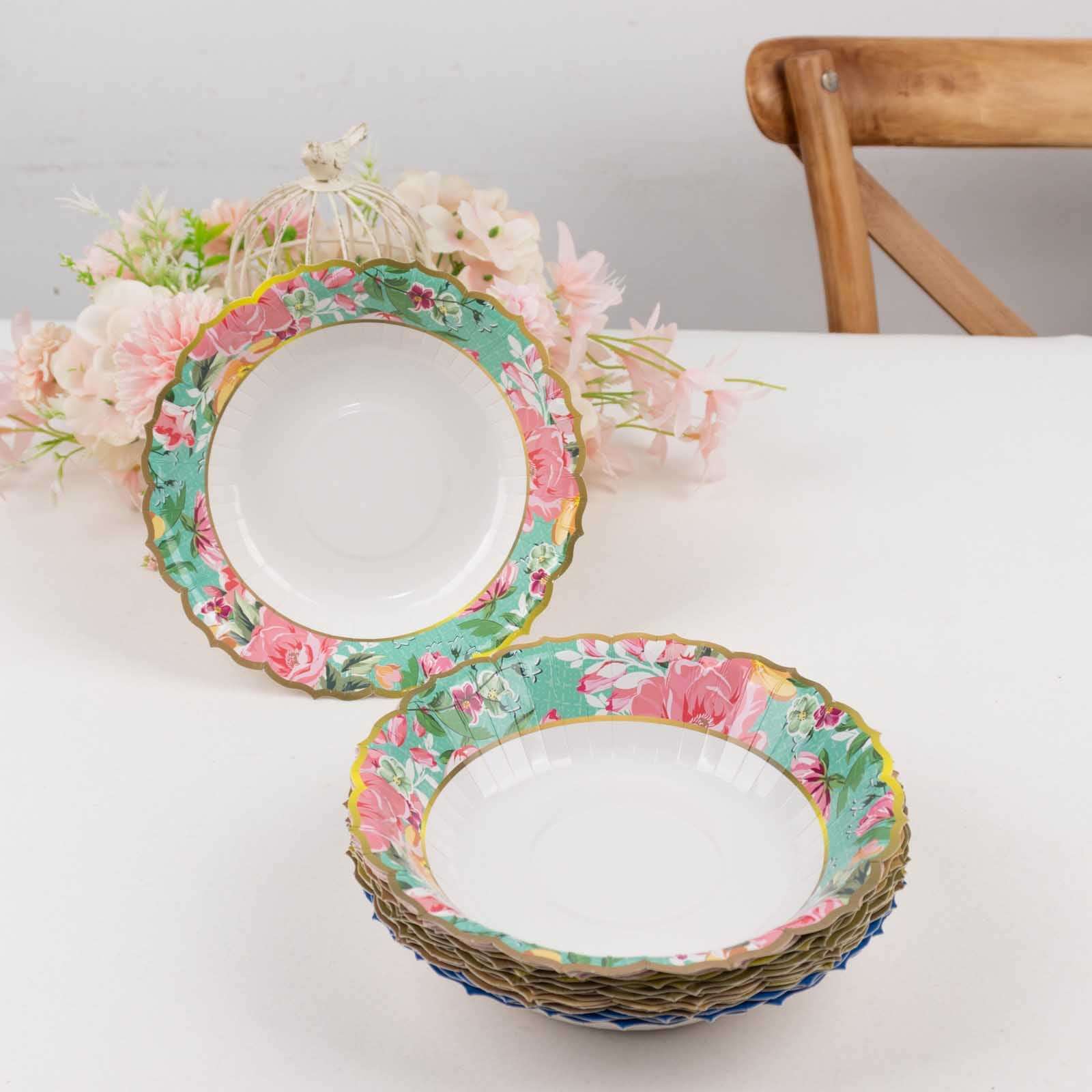 24-Pack Paper Dessert Bowls Vintage Mixed Floral Design Round - Ideal for Parties and Salads 7 300 GSM