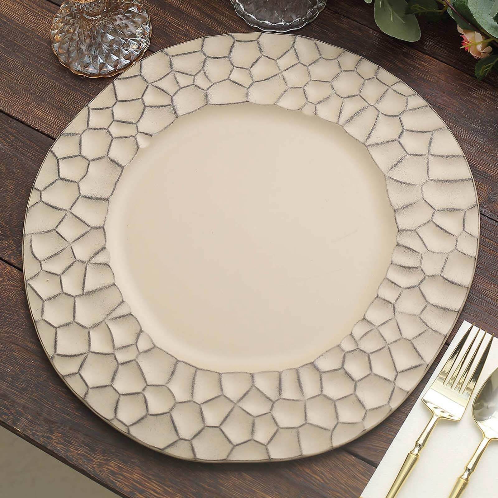 6-Pack Round Charger Plates 13 in Taupe with Hammered Rim, Matte Finish Modern Dinner Charger Tableware