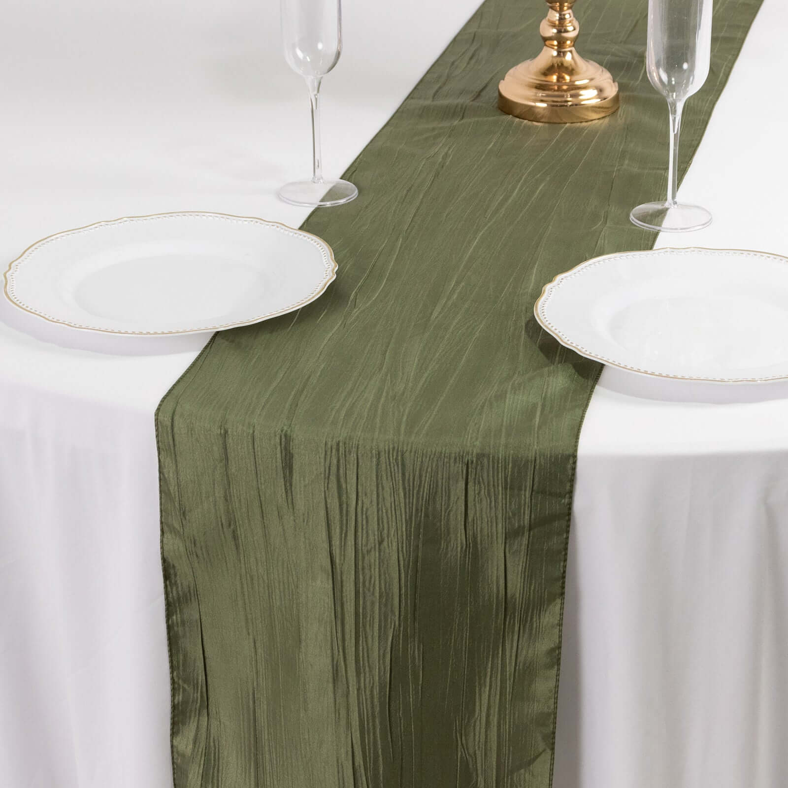 Taffeta 12x108 Table Runner Dusty Sage Green - Accordion Crinkle Design