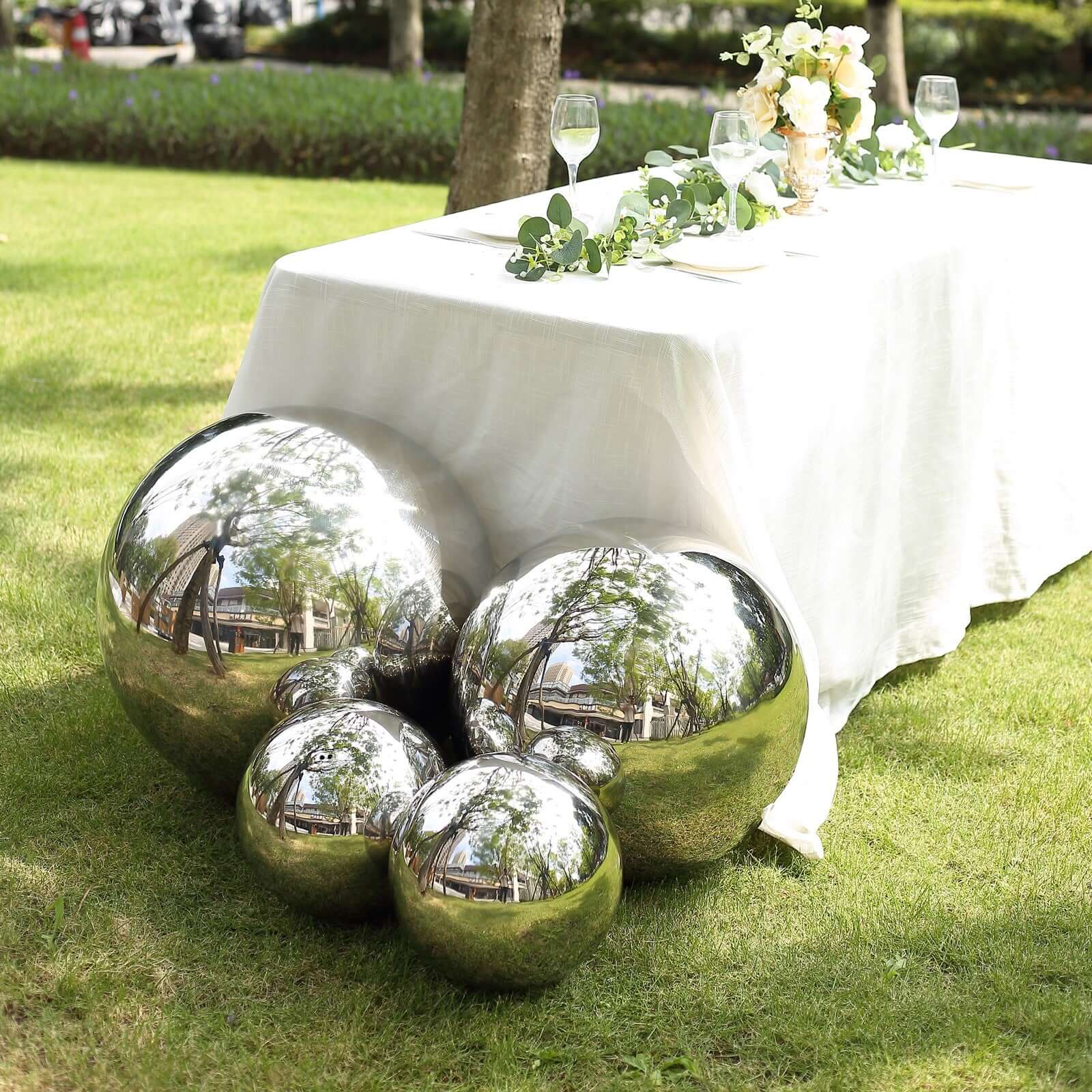 2-Pack Gazing Globe Mirror Ball Reflective Hollow Stainless Steel Silver Spheres - Decorative Outdoor Garden Display 12