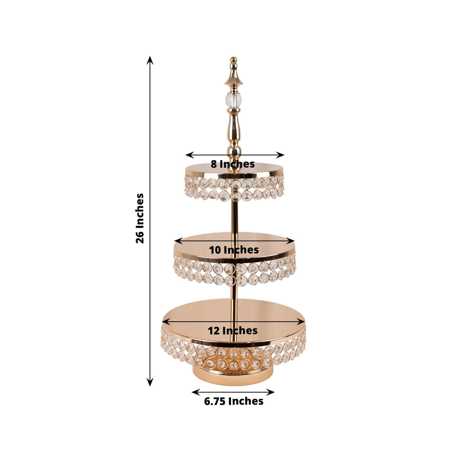 3-Tier Cake Stand Crystal Beaded Gold with Round Mirror Top - Metal Cupcake Tower Dessert Display 26