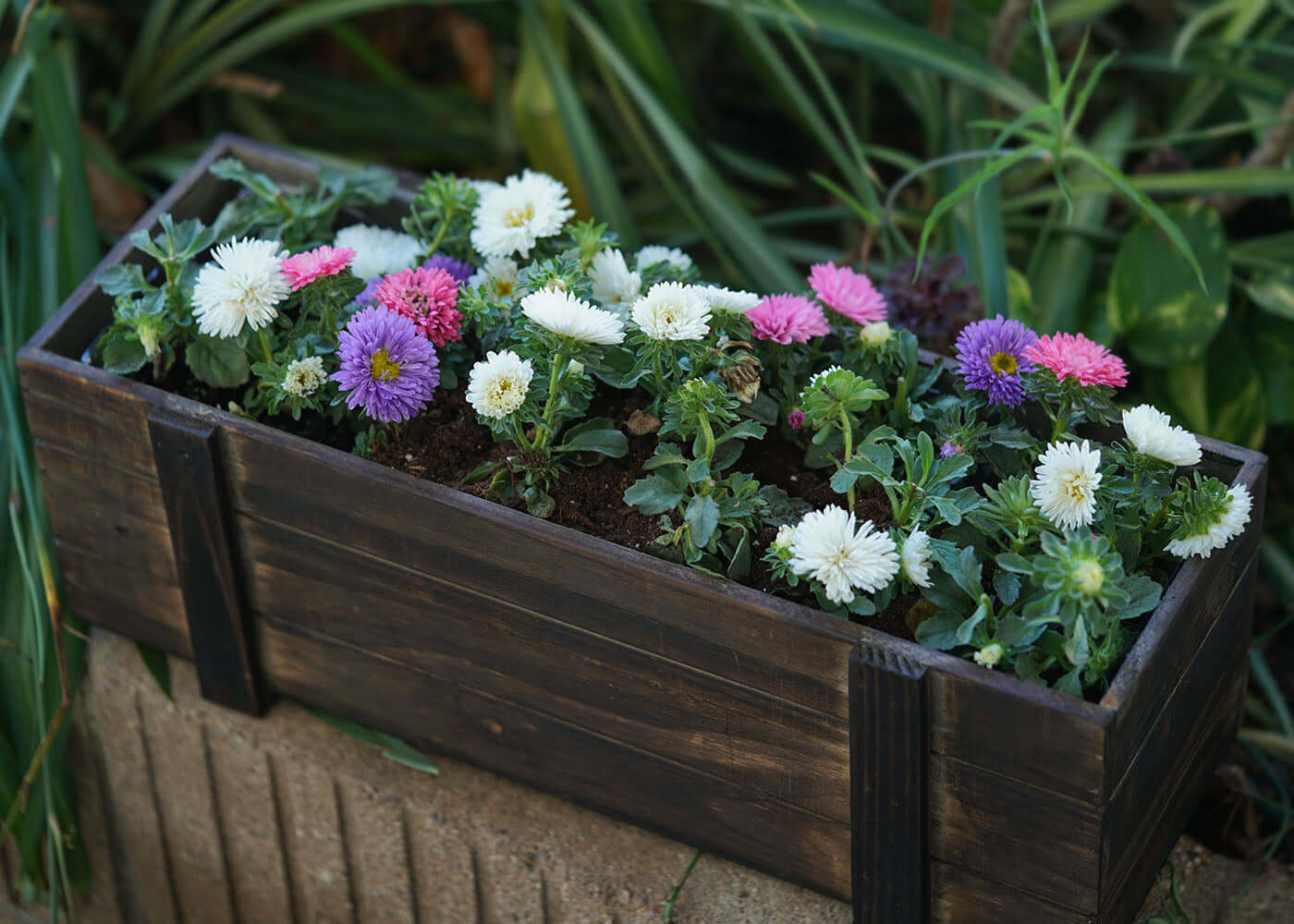 Rustic Wood Planter Box Smoked Brown - Perfect Natural Decor with Removable Plastic Liner for Table Displays 18x6