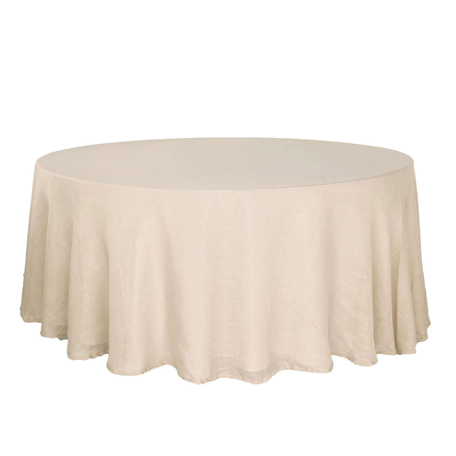 Faux Linen 120 Round Tablecloth Beige - Slubby Texture Wrinkle-Resistant Seamless Table Cover