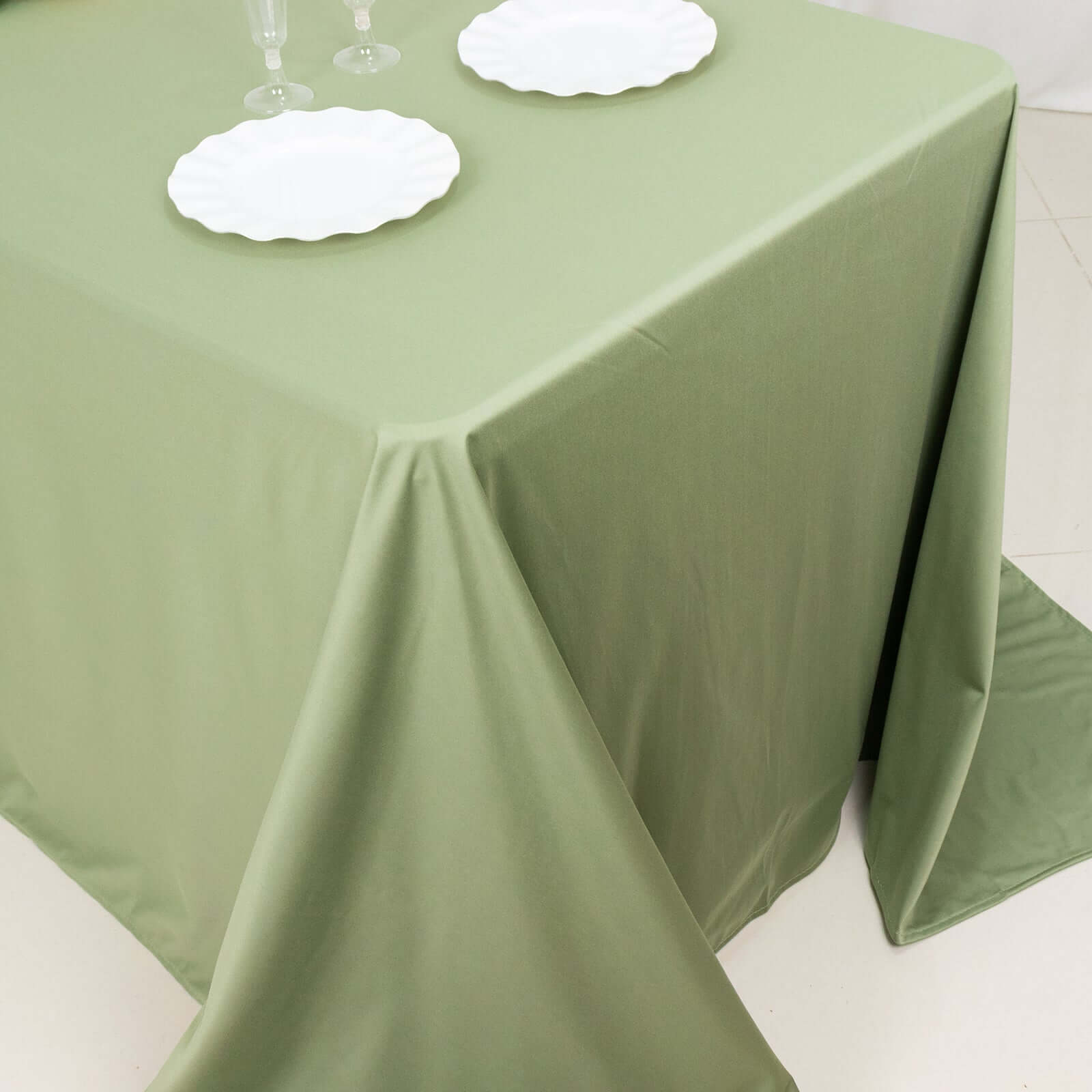 Premium Scuba Rectangular 90x132 Tablecloth Dusty Sage Green - Wrinkle Free, Stain Resistant & Seamless Table Cover