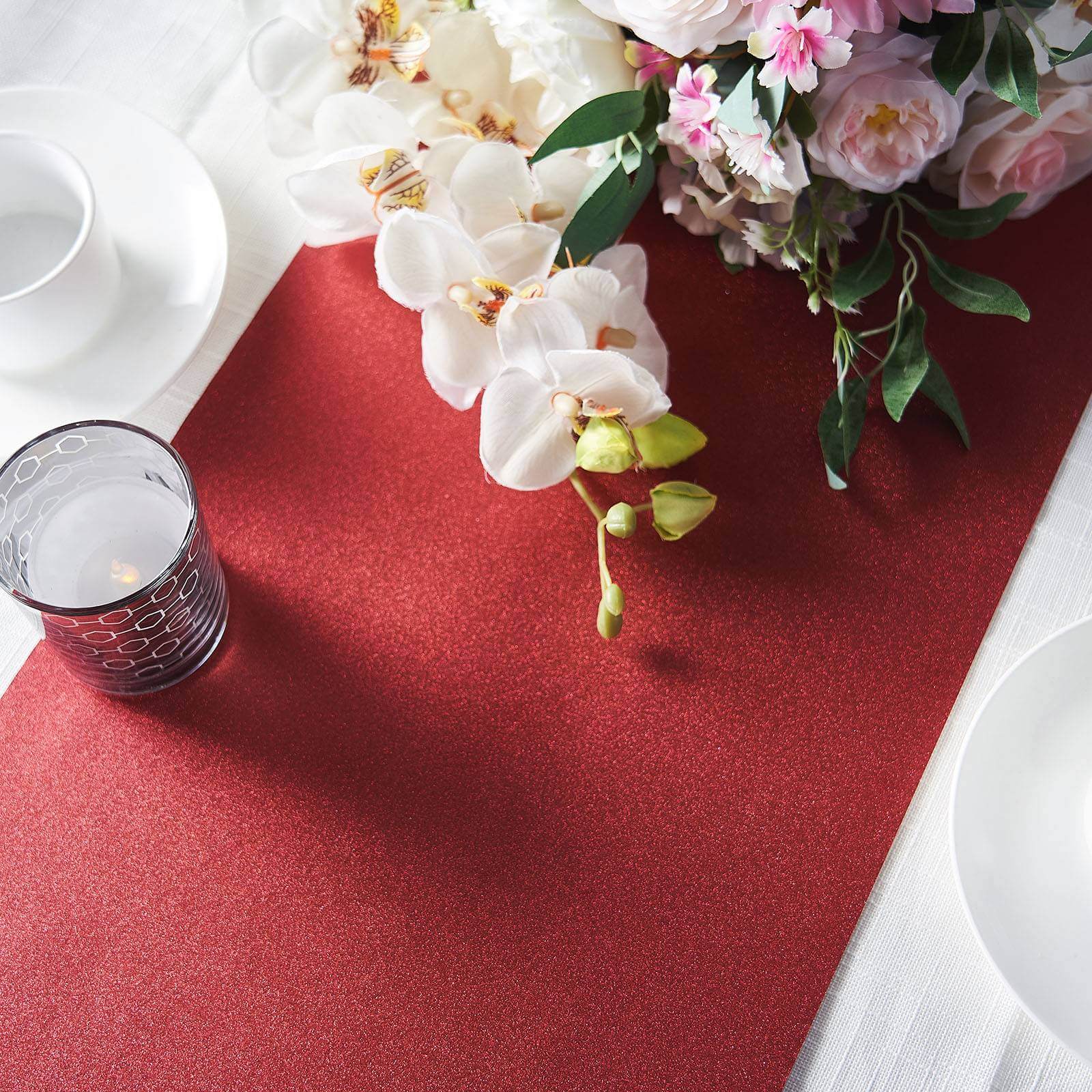 9ft Burgundy Glitzing Glitter Table Runner, Disposable Paper Table Runner