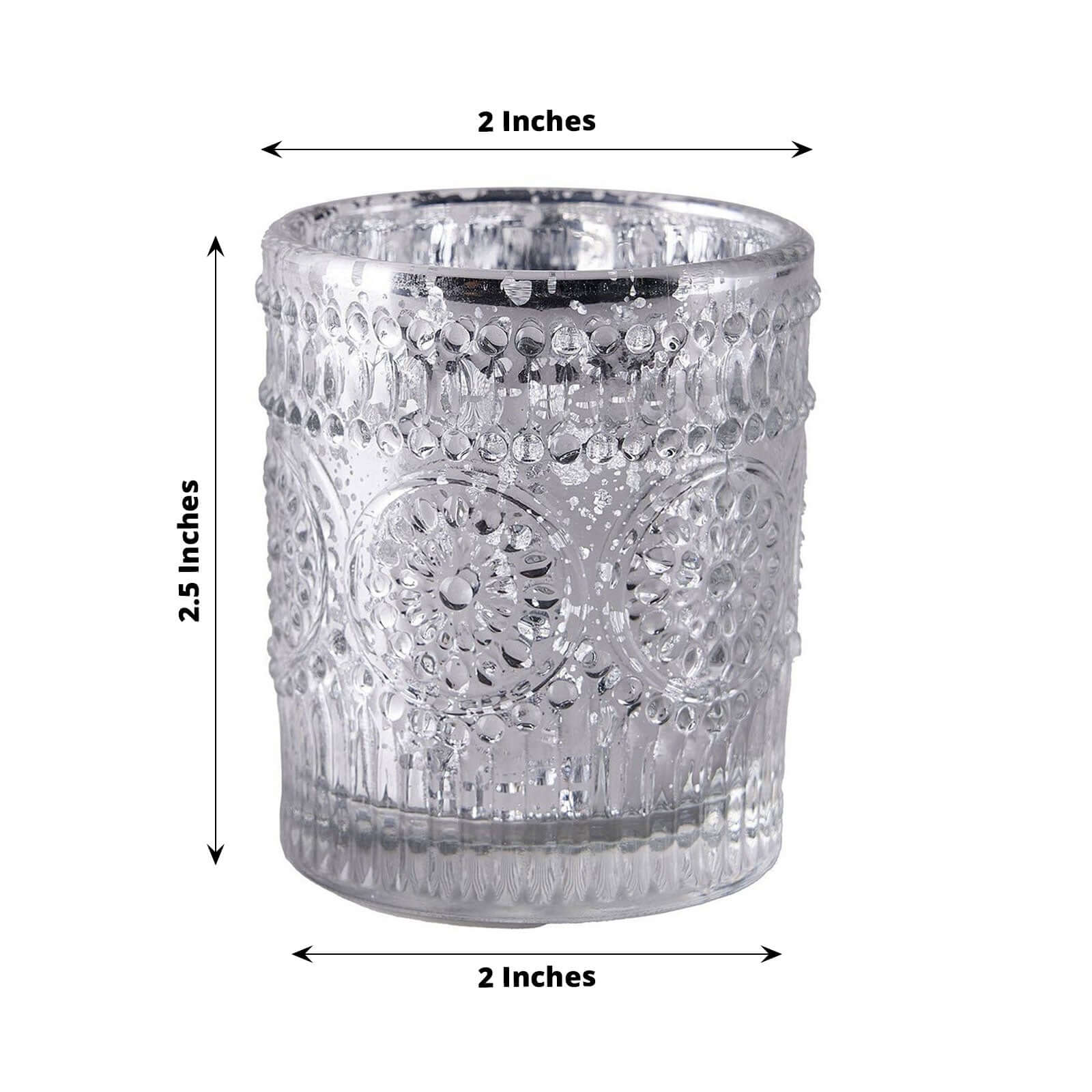 6-Pack Mercury Glass Candle Holders Silver Primrose Design - Votive Tealight Holders for Weddings