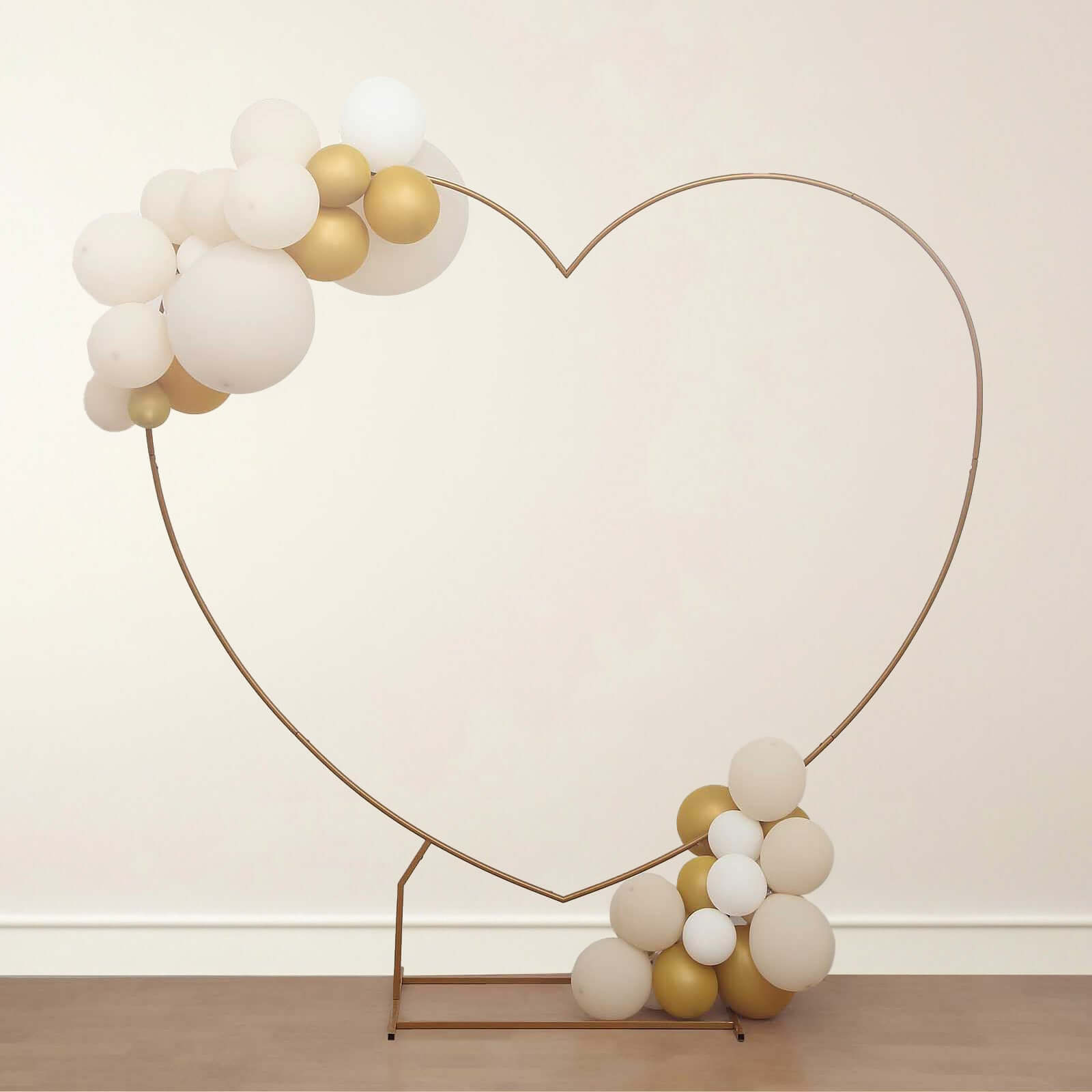 7ft Heavy Duty Gold Metal Heart Shape Photo Backdrop Stand, Wedding Arch Floral Balloon Frame with Sturdy Rectangular Base