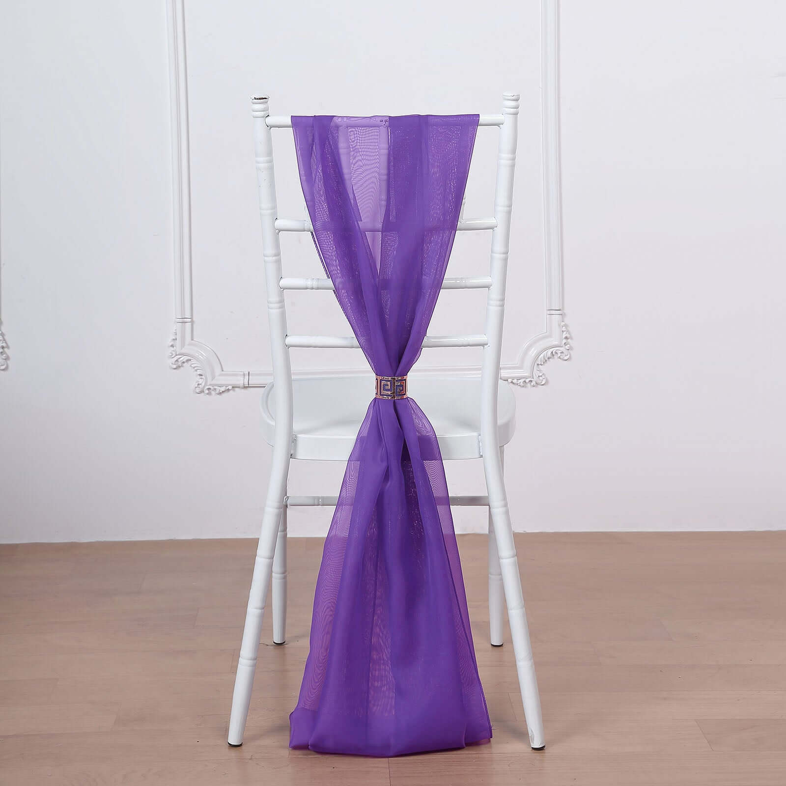 5 Pack Premium Chiffon Chair Sashes Purple - Soft & Lightweight Designer Chair Bows 22x78