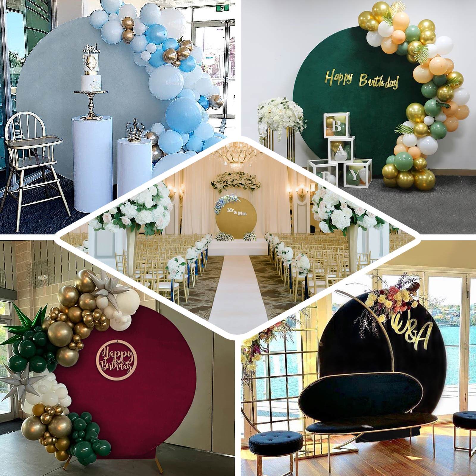 7.5ft Champagne Soft Velvet Fitted Round Event Party Backdrop Cover