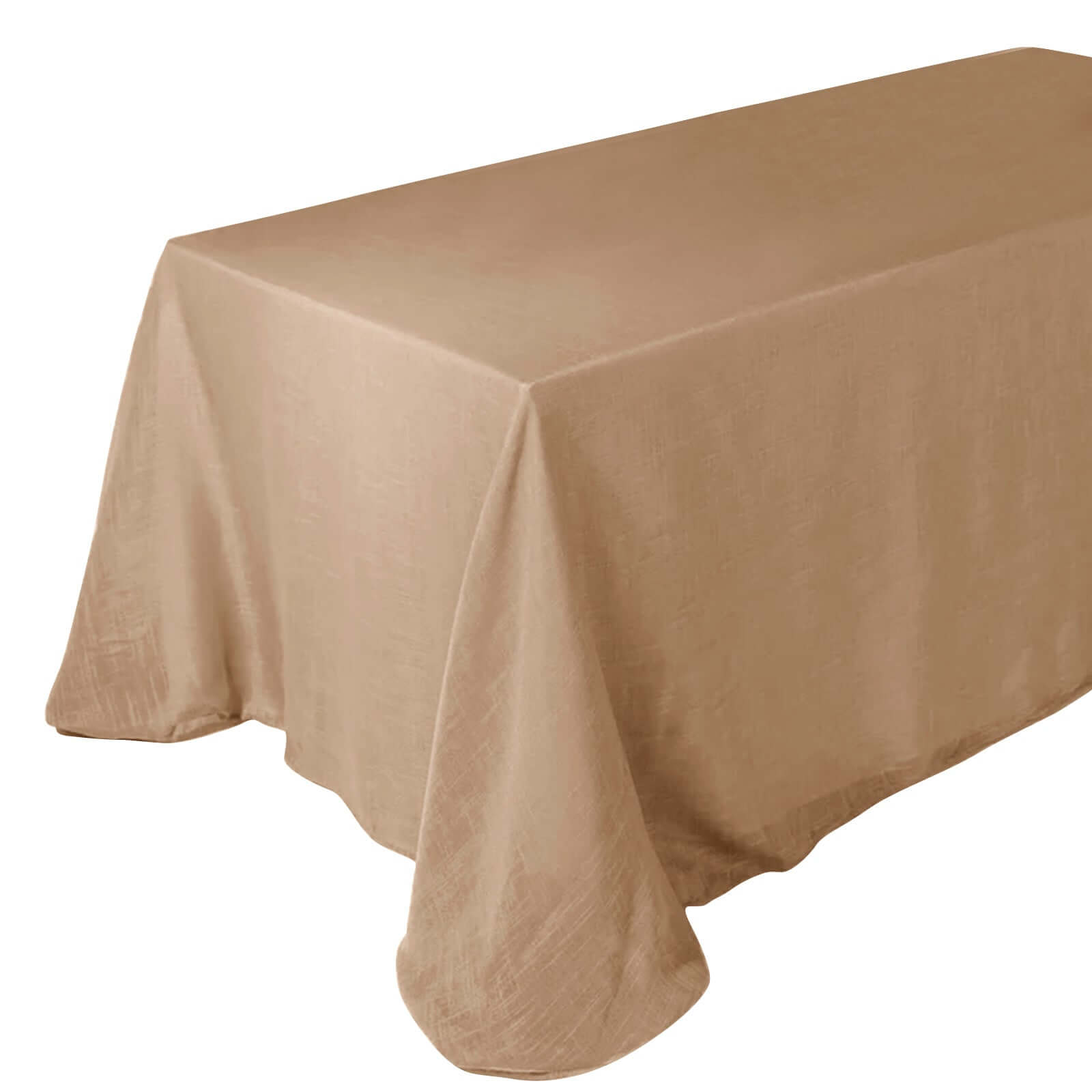 Faux Linen 90x132 Rectangular Tablecloth Natural - Slubby Texture Wrinkle-Resistant Seamless Table Cover