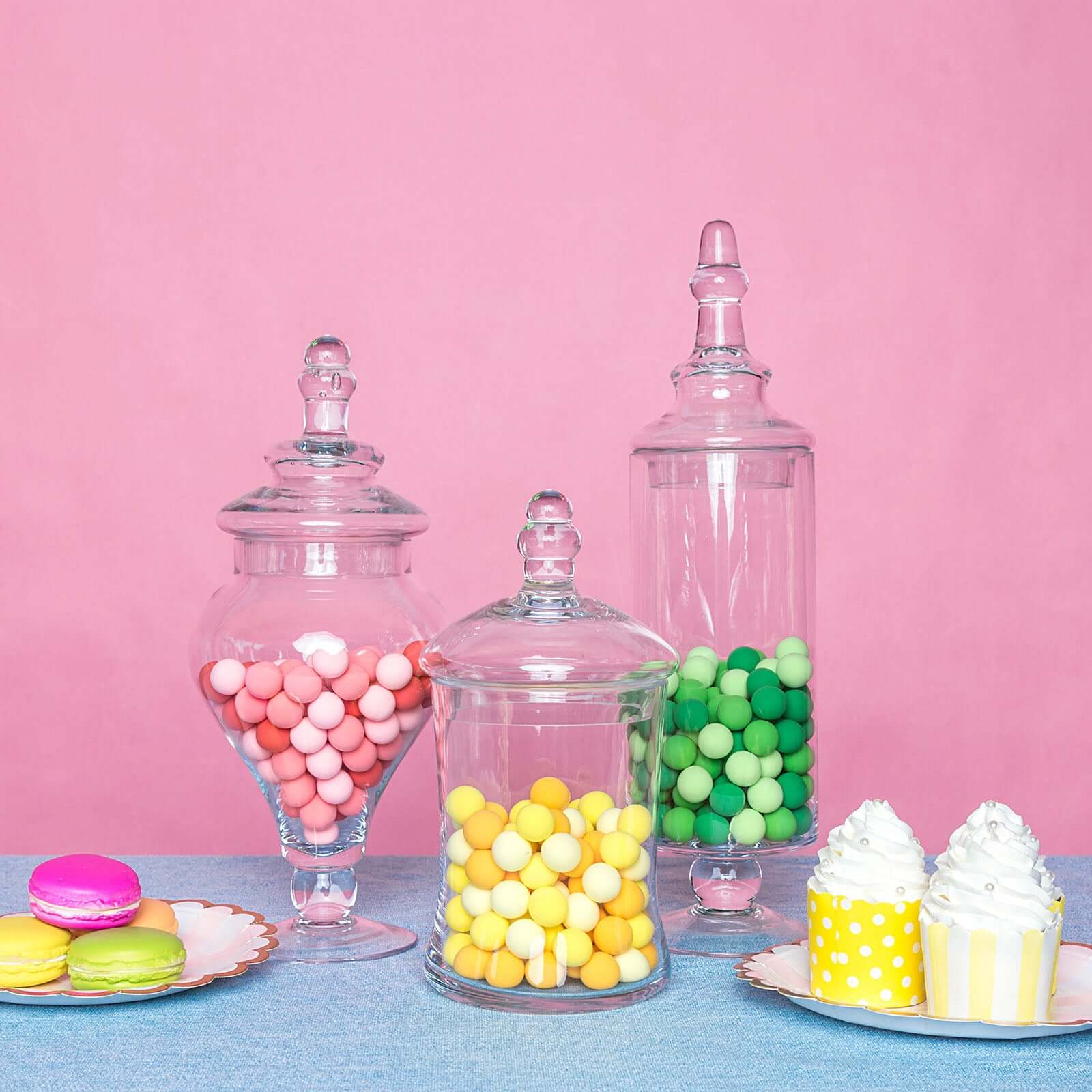 Set of 3 Glass Candy Jars Modern Apothecary Design Clear with Snap-On Lids - Stylish Party Favor Containers 9/13/14