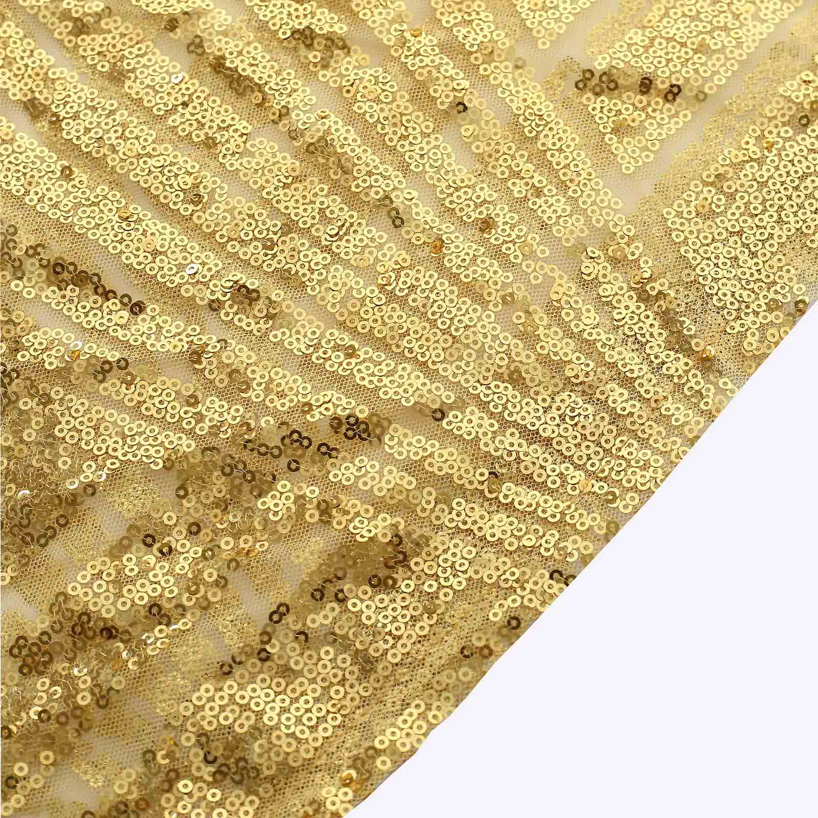 Set of 5 Gold Sequin Mesh Cylinder Pedestal Stand Covers with Geometric Pattern Embroidery, Sparkly Sheer Tulle Pillar Prop Covers