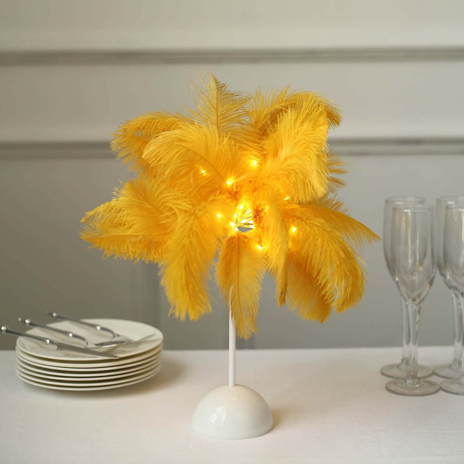 Table Lamp Ostrich Feather Design Gold LED Battery Operated - Cordless Wedding Centerpiece 15