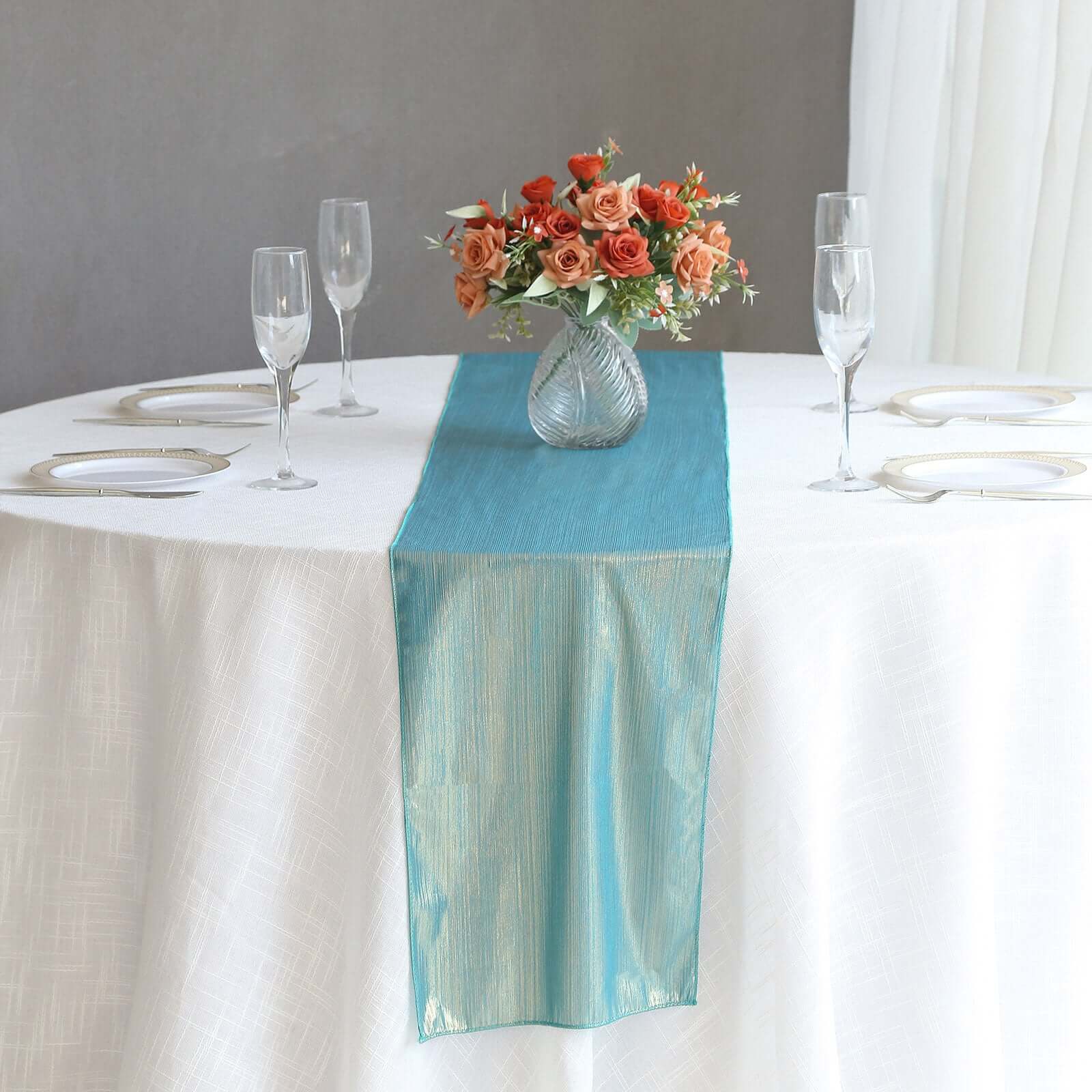 Polyester 12x108 Table Runner Turquoise Shimmer Sequin Dots - Wrinkle-Free Finish Table Linen