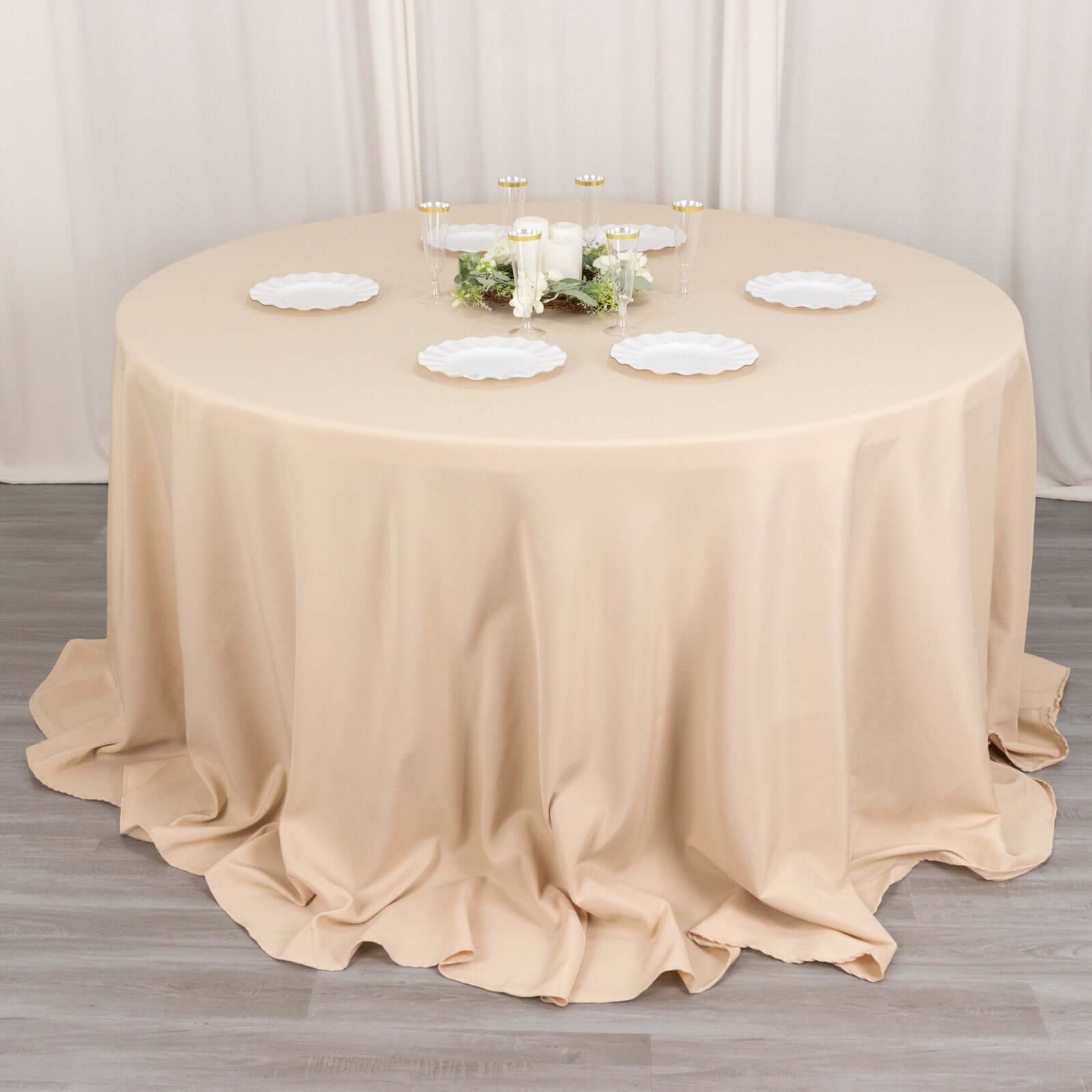 Premium Polyester 132 Round Tablecloth Beige - Seamless 220GSM Wrinkle-Resistant Table Cover