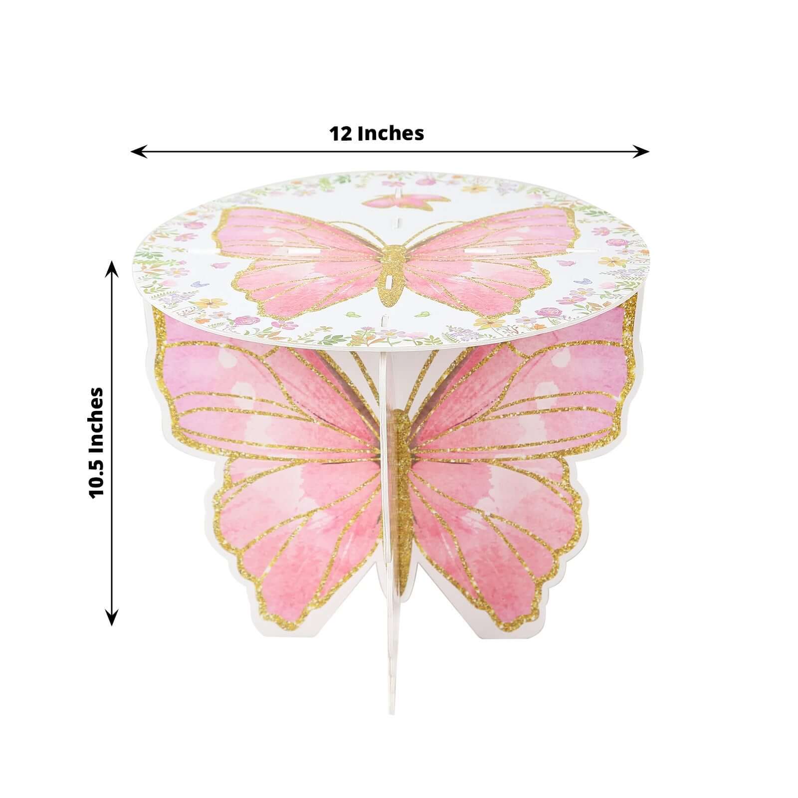 2-Pack Foam Board Cake Stands White/Pink Glitter Butterfly with Floral Print - Sturdy Cupcake Dessert Holder Display Stands for Enchanted Garden Party Birthday & Event Decor 12