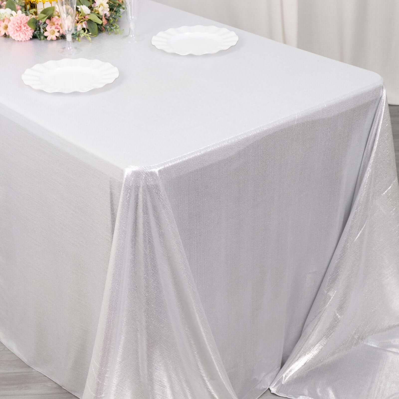 Sequin Dots Polyester 90x132 Rectangle Tablecloth Shimmering Silver - Seamless, Glittering & Wrinkle Free Table Cover