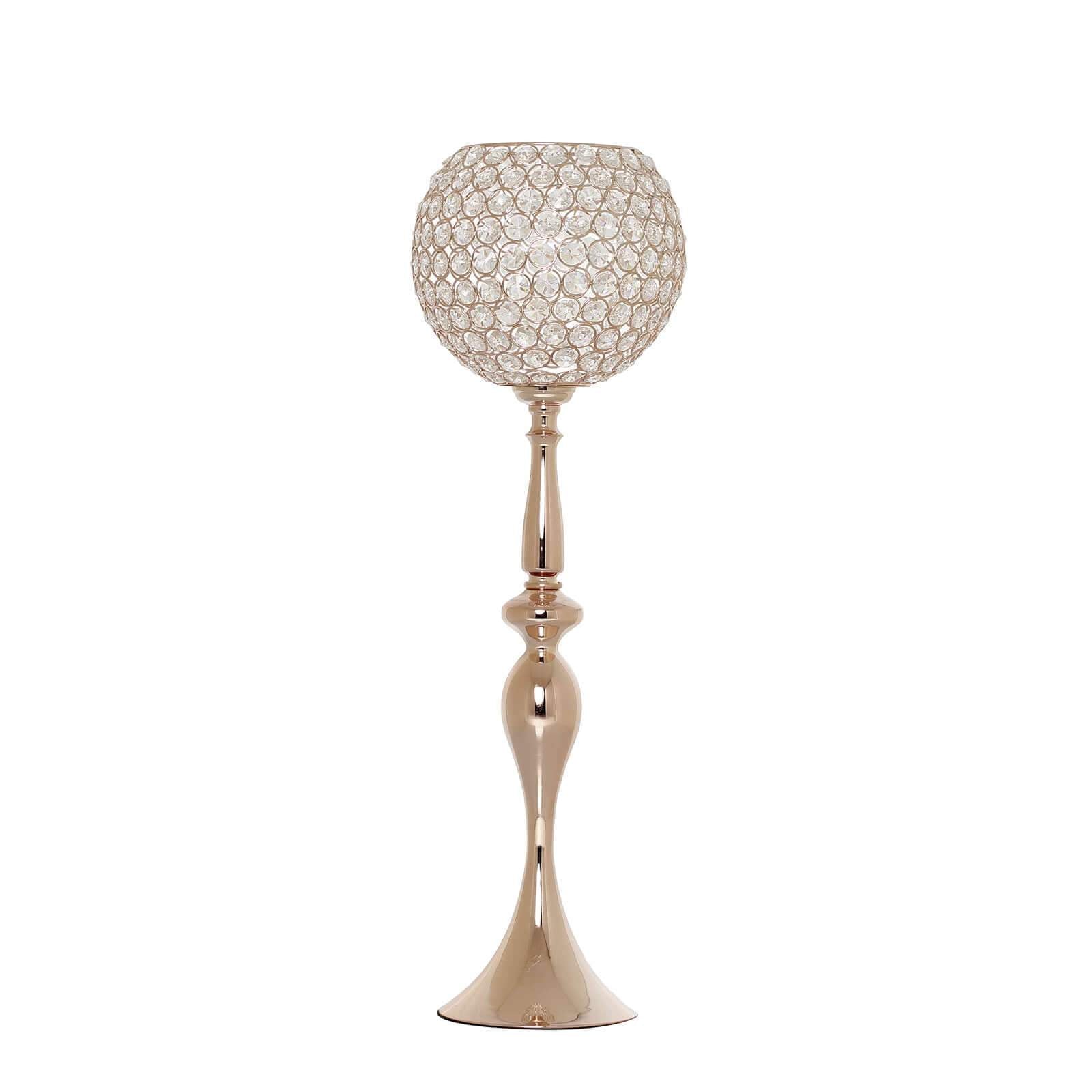 Acrylic Crystal Beaded Goblet Candle Holder Gold - Exquisite Flower Ball Centerpiece Stand for High-End Event Styling 30