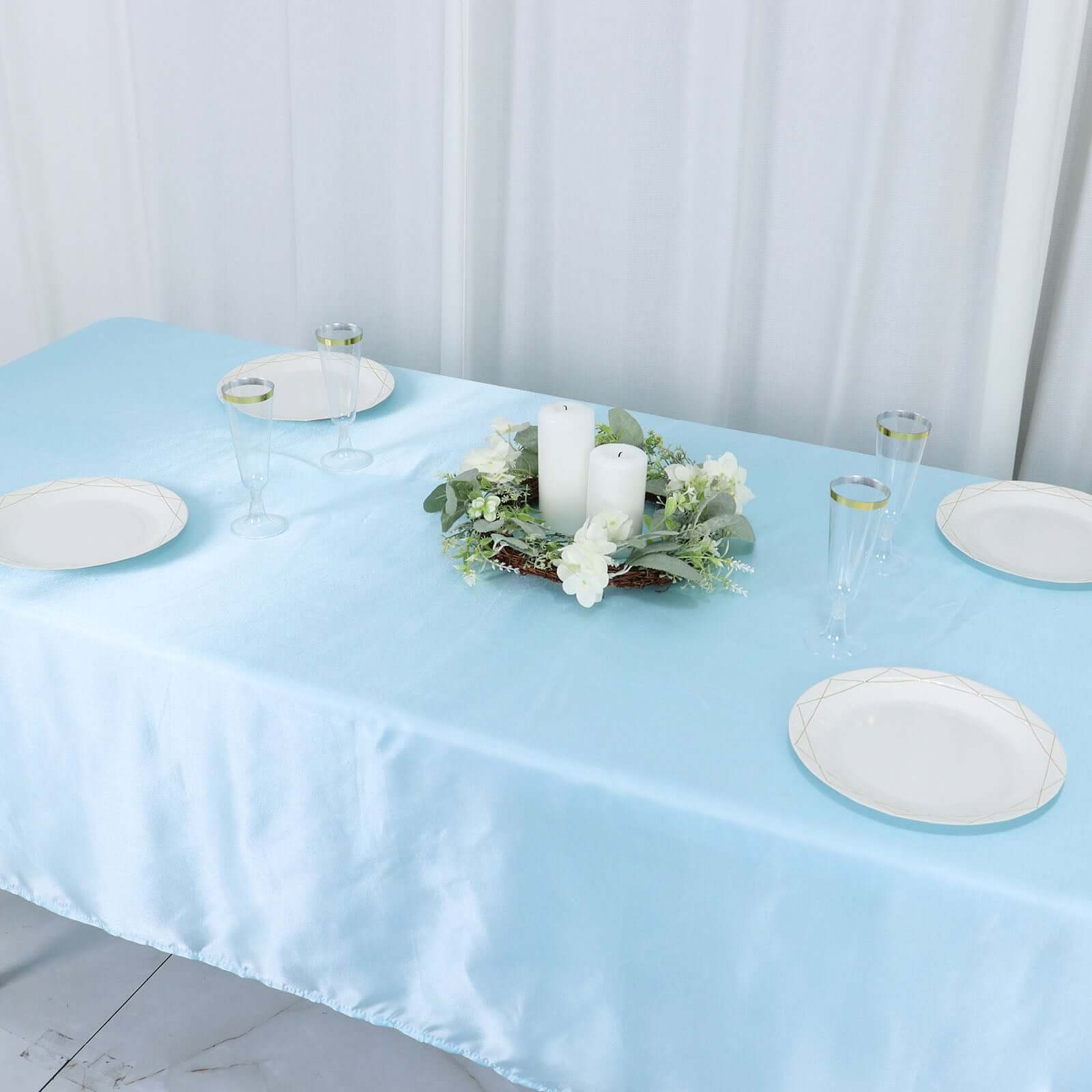 Satin Rectangular 60x102 Tablecloth Light Blue - Smooth and Lustrous Table Cover