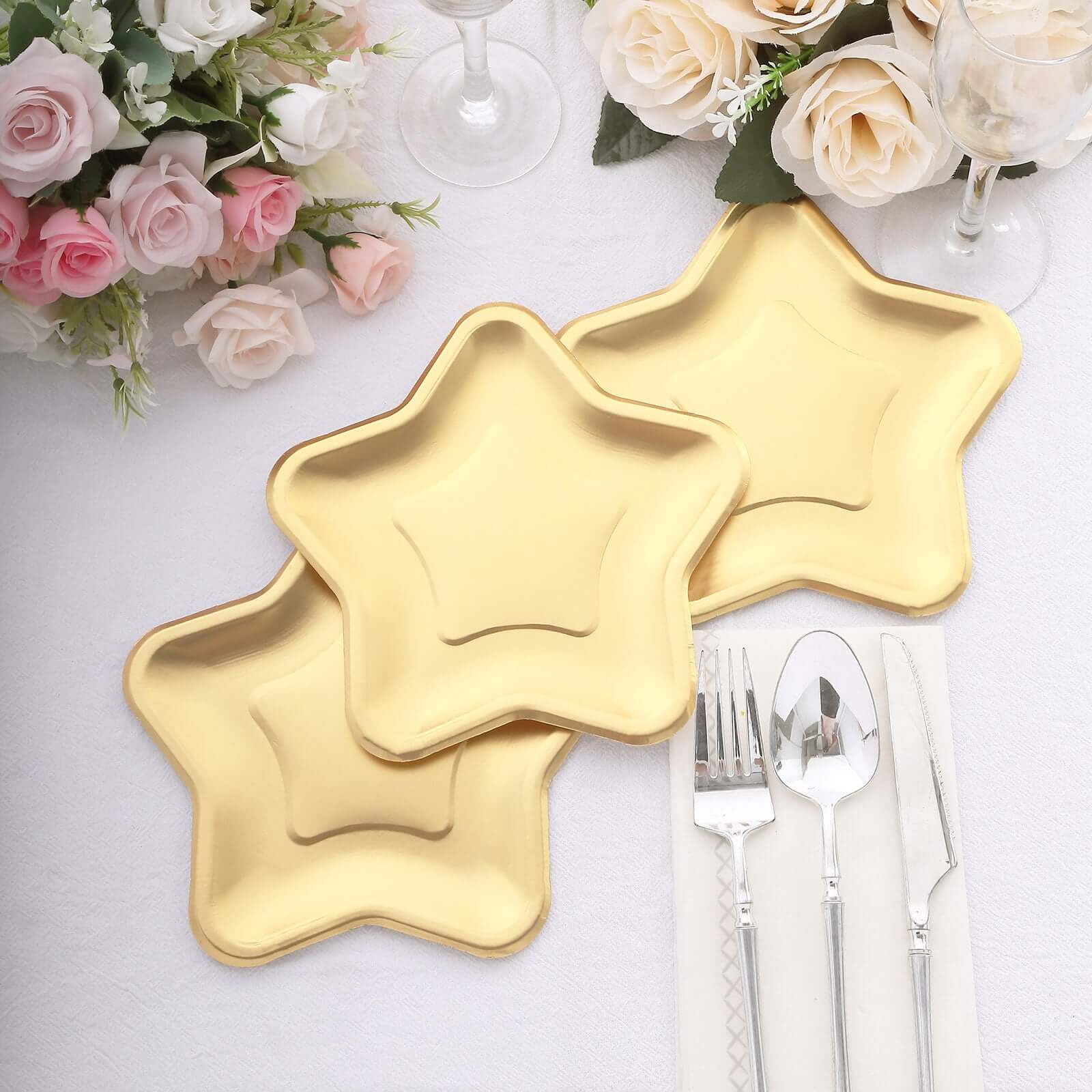 25-Pack Paper Star Shaped Dessert Plates in Matte Gold - Eco-friendly Disposable 300GSM Salad Appetizer Plates for Festive Occasions 7