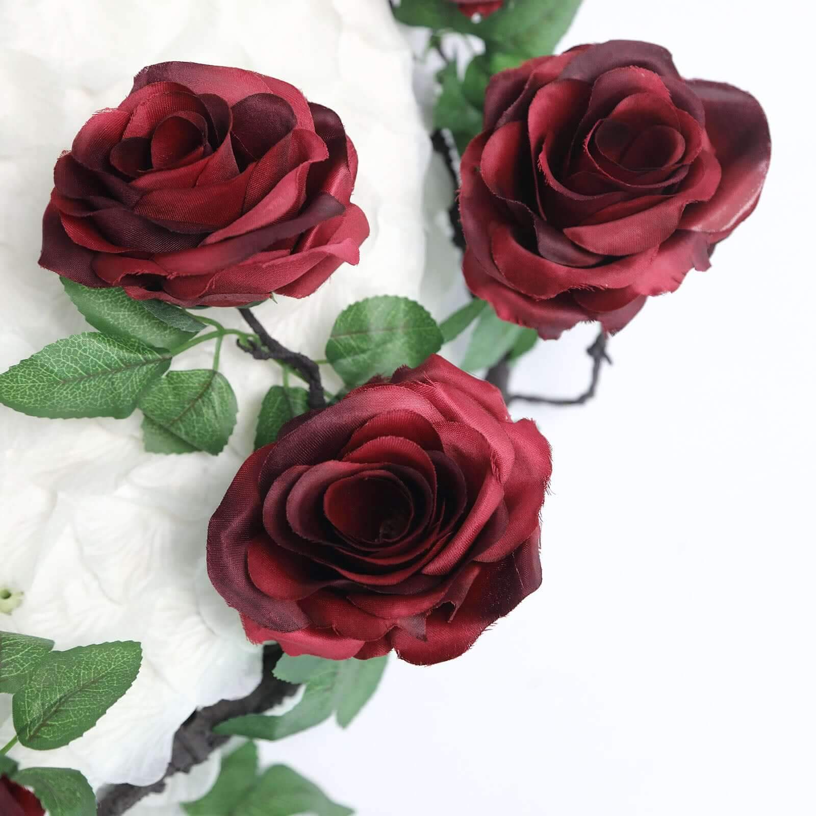 6ft Burgundy Artificial Silk Rose Hanging Flower Garland, Faux Vine