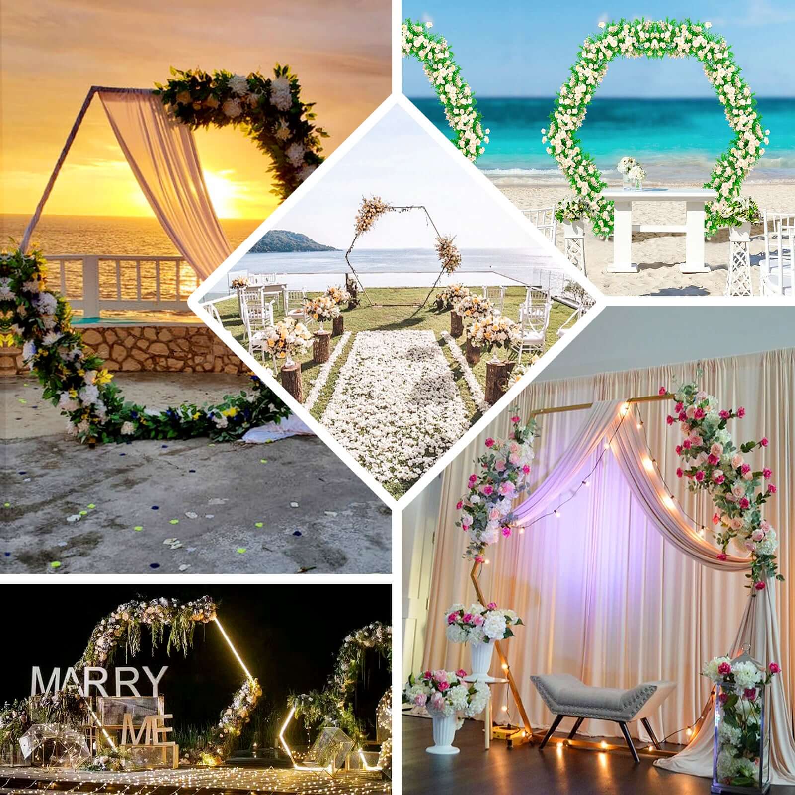 8ft Heavy Duty Gold Metal Hexagonal Wedding Arbor Photo Backdrop Stand