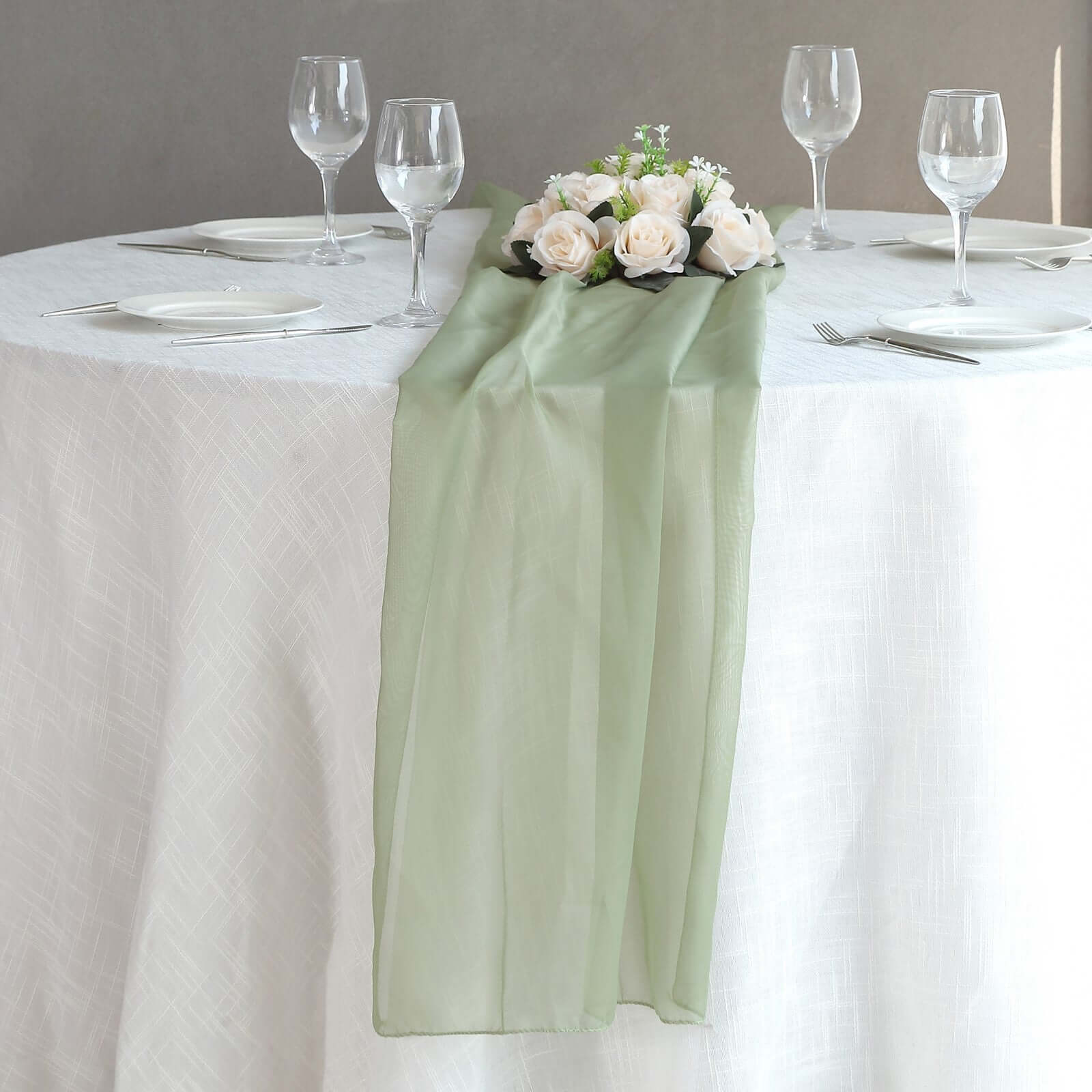 Premium Chiffon 6ft Table Runner Dusty Sage Green - Flowy & Lightweight Table Decor